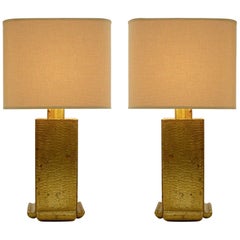 Pair of Brass Brutalist Table Lamps by Luciano Frigerio, 1970s