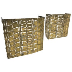 Pair of Brass Brutalist Wall Lamps, 1960s