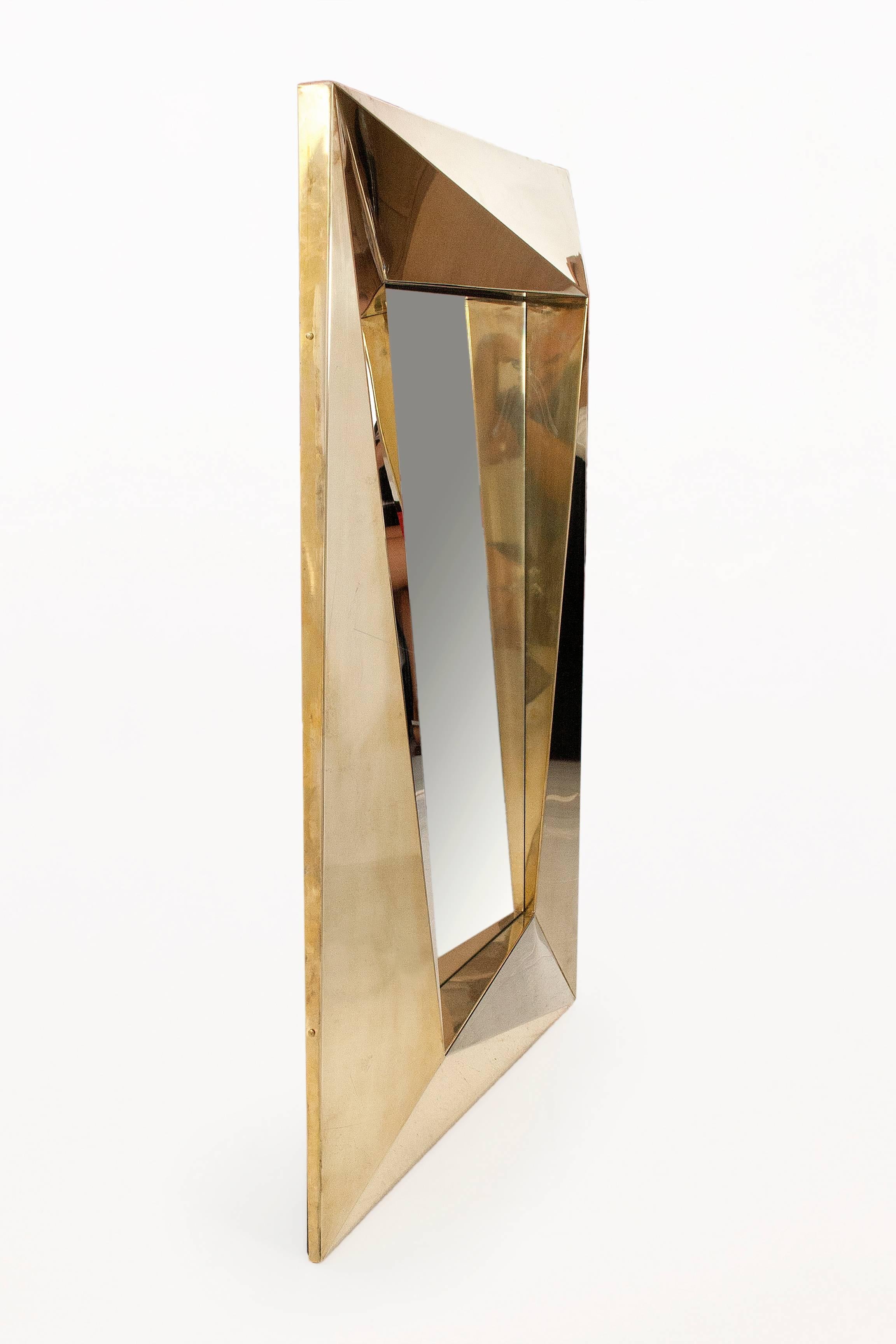 Italian Pair of Brass Brutalist Wall Mirrors, circa 2000, Italy