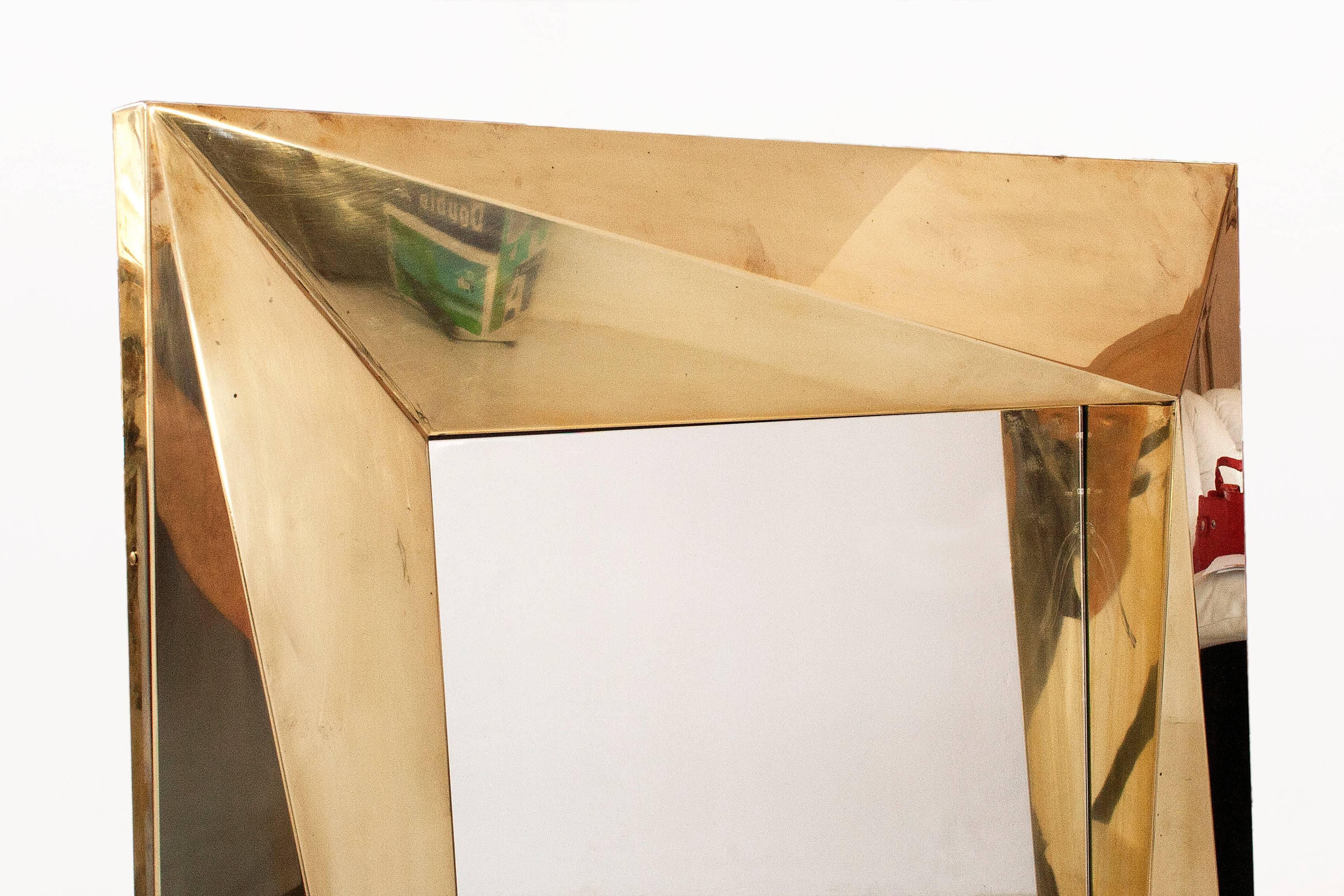 Pair of Brass Brutalist Wall Mirrors, circa 2000, Italy In Good Condition In Girona, Spain