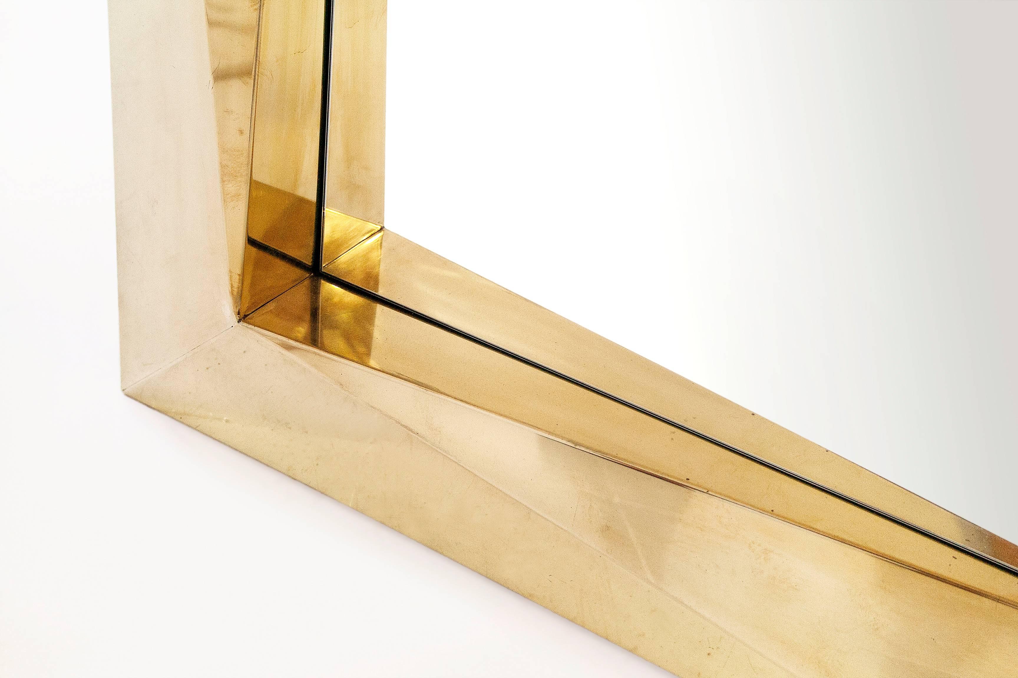 Contemporary Pair of Brass Brutalist Wall Mirrors, circa 2000, Italy
