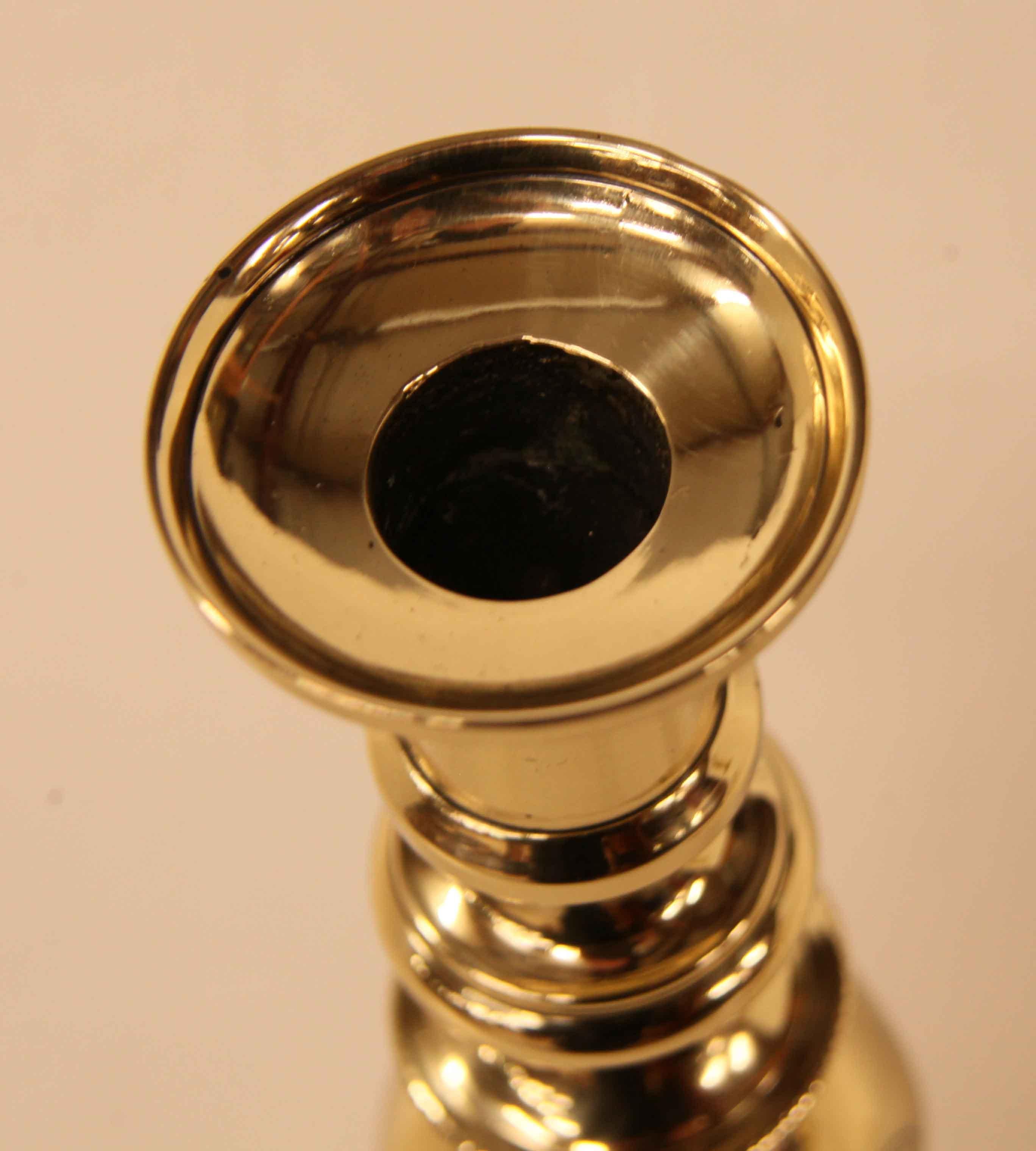 English Pair of Brass ''Bull's Eye'' Candlesticks For Sale