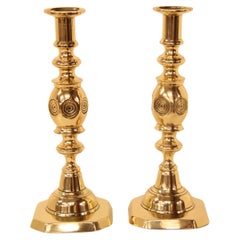 Antique Pair of Brass ''Bull's Eye'' Candlesticks