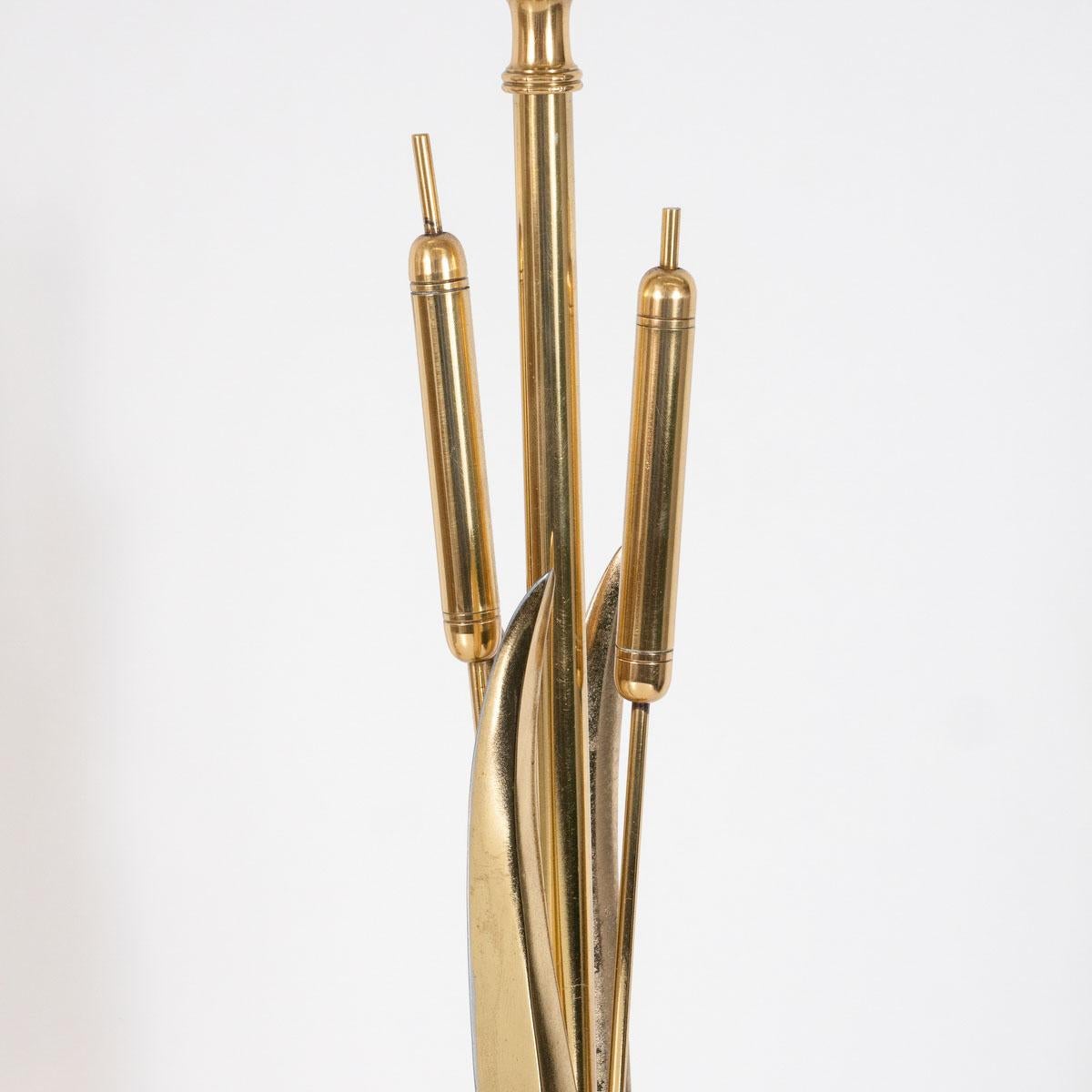Brass Pair of brass bulrush form table lamps For Sale