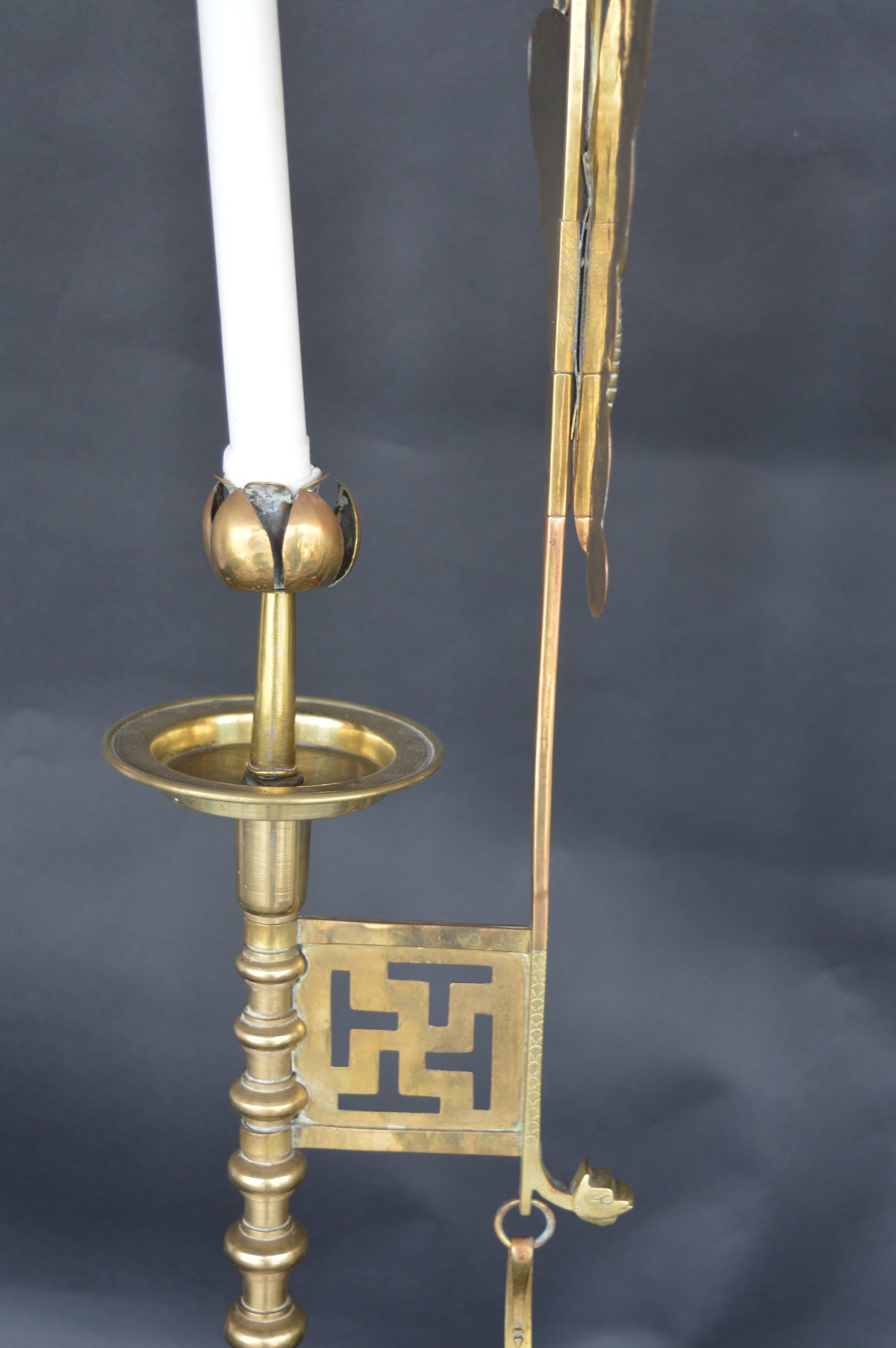 Pair of Brass Butterfly Candlesticks In Excellent Condition In Los Angeles, CA