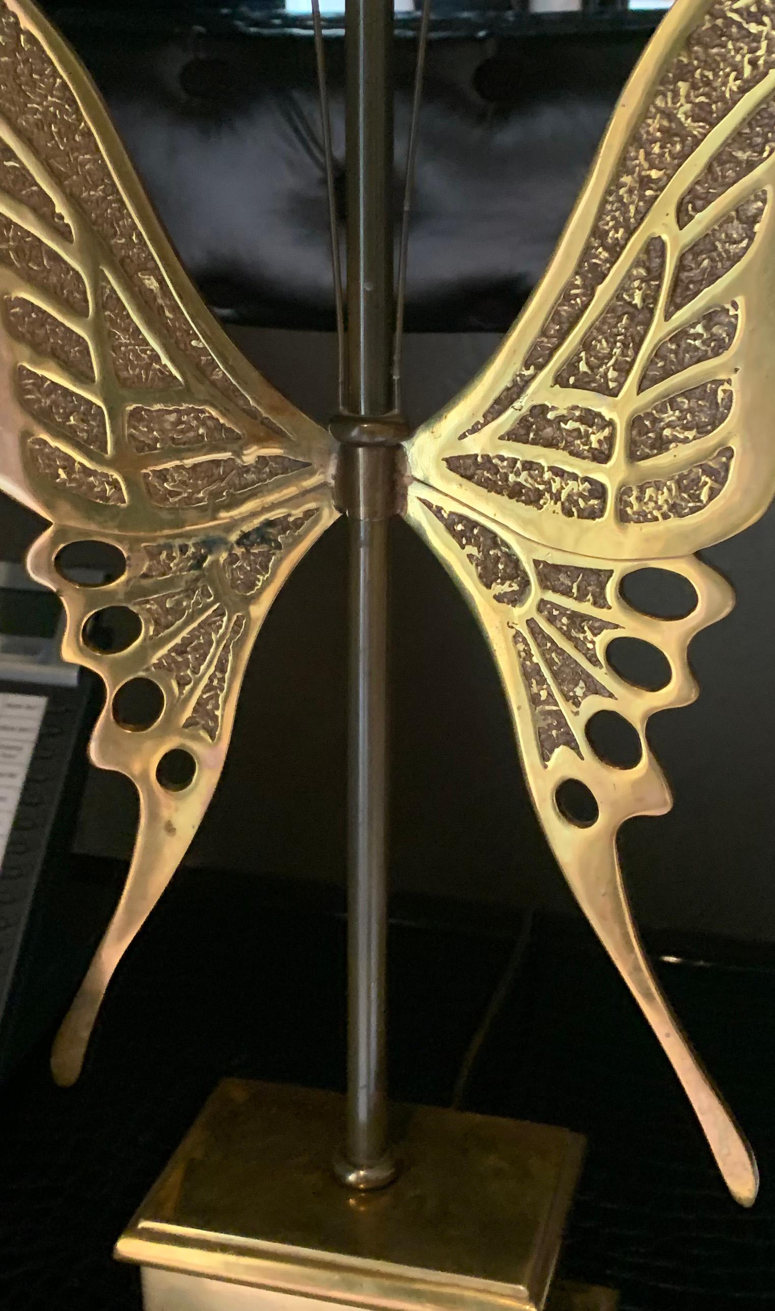 Hand-Crafted Pair of Brass Butterfly Lamps attributed to Willy Daro 