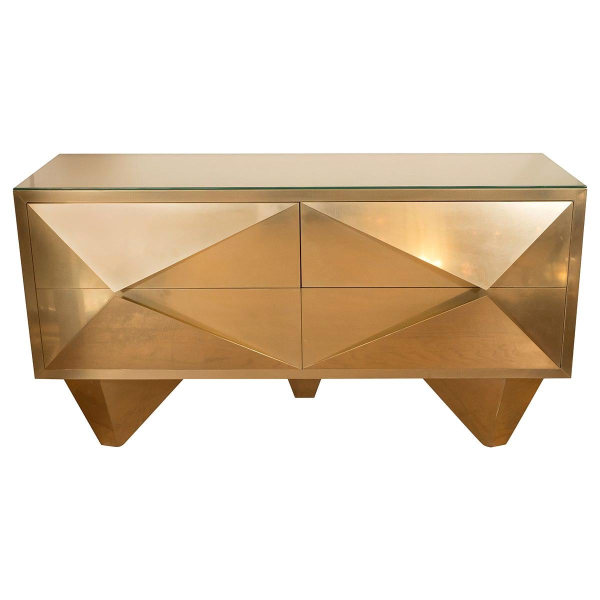 Pair of Brass Cabinets with Diamond Form Front Details