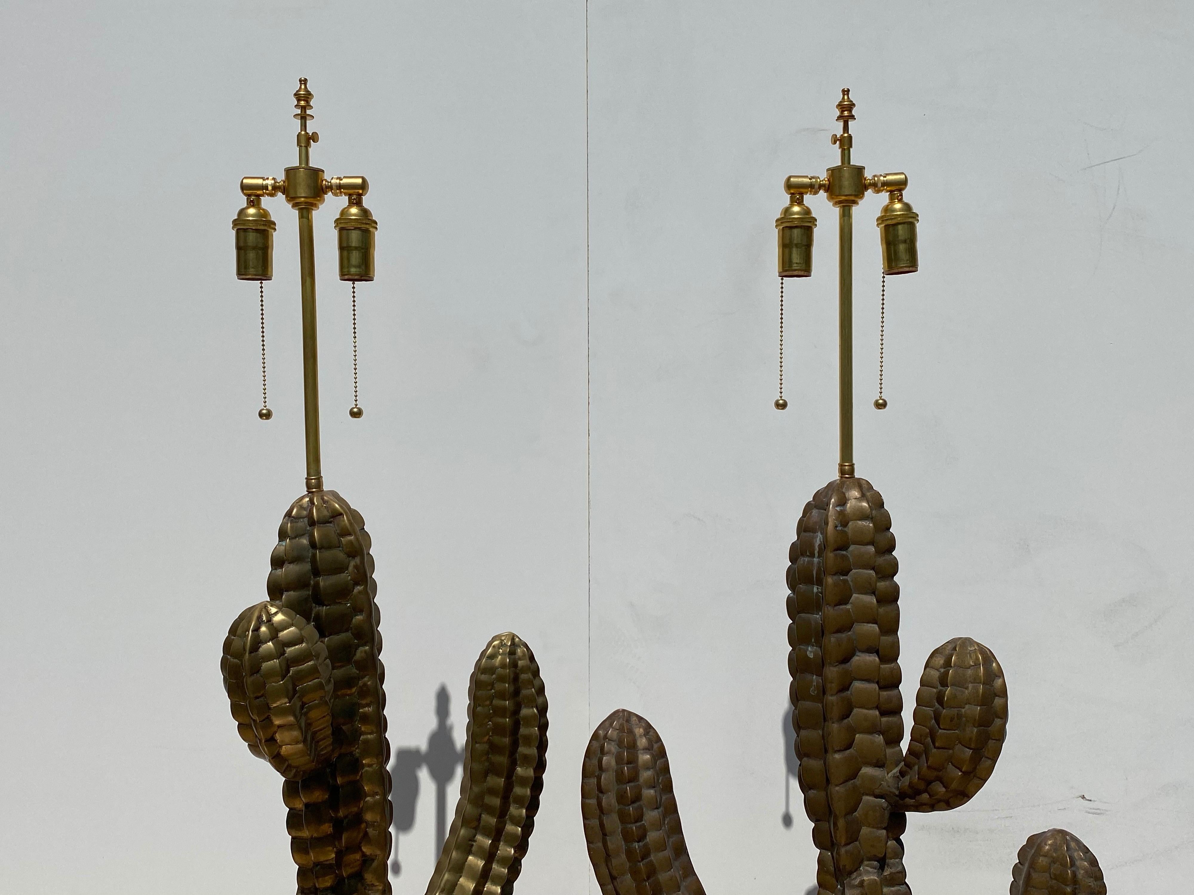 Mid-Century Modern Pair of Brass Cactus Floor Lamps