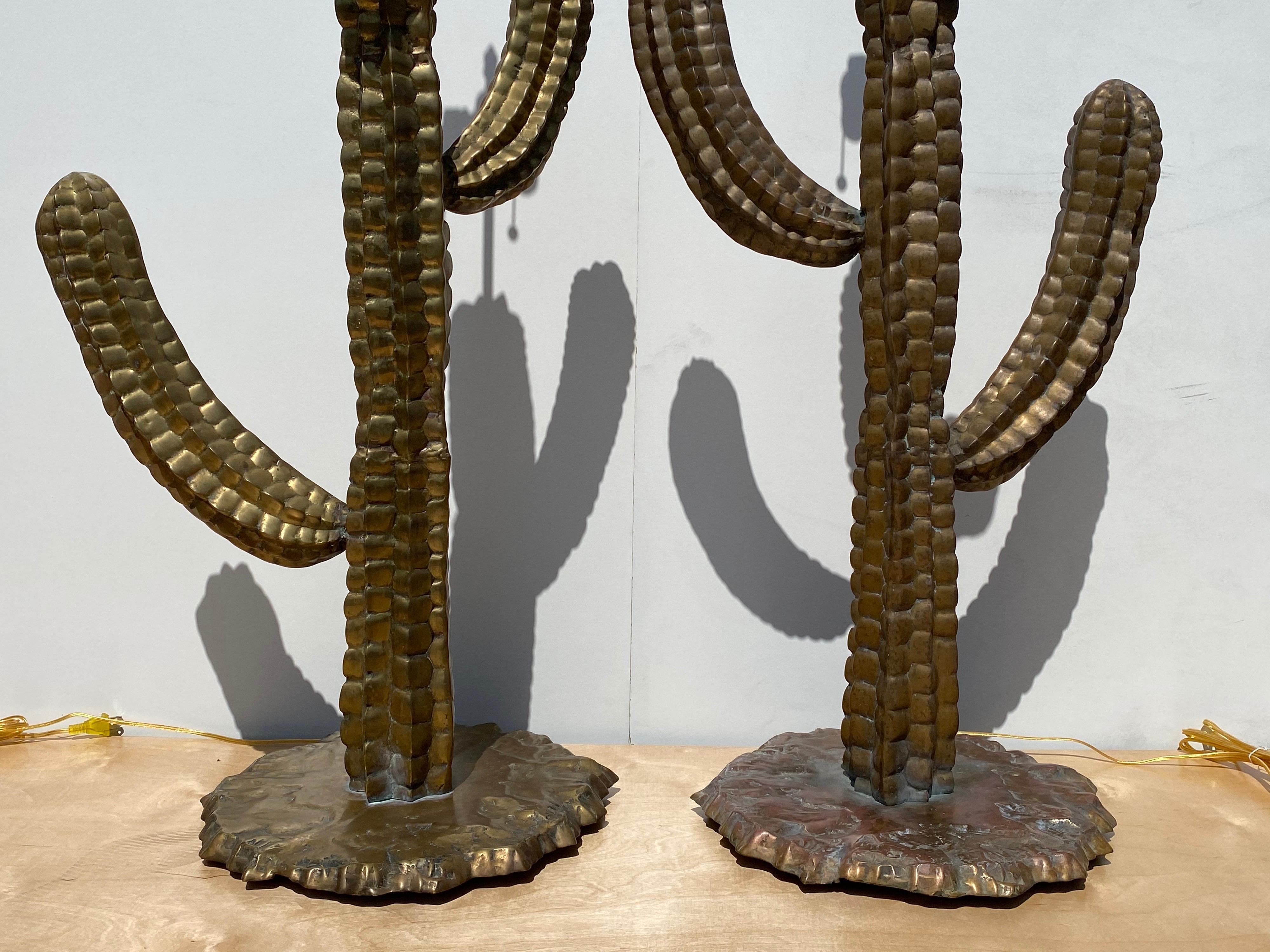 Patinated Pair of Brass Cactus Floor Lamps
