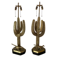 Vintage Pair of Brass Cactus Lamps