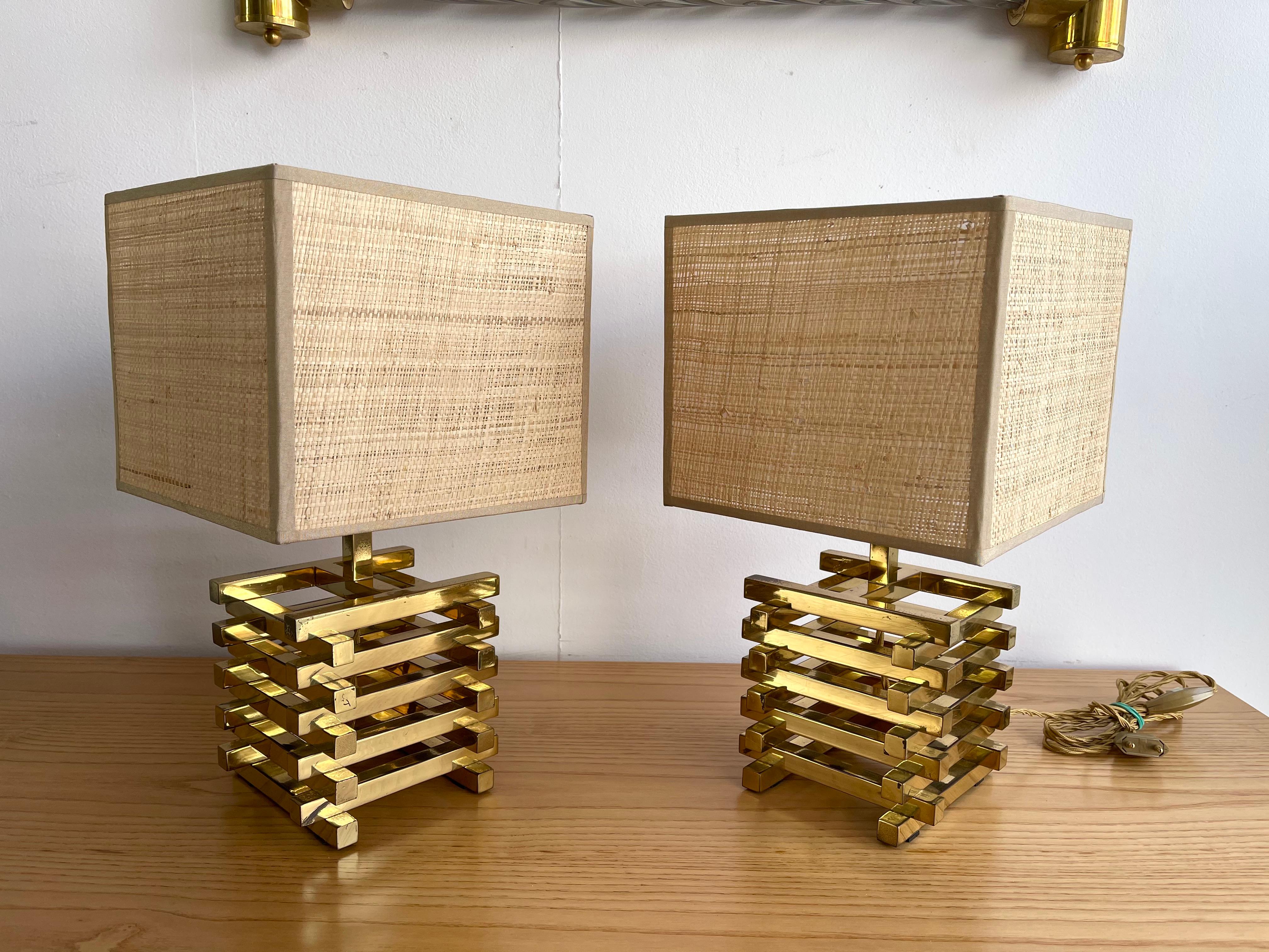 Pair of Brass Cage Lamps by Sciolari, Italy, 1970s 4