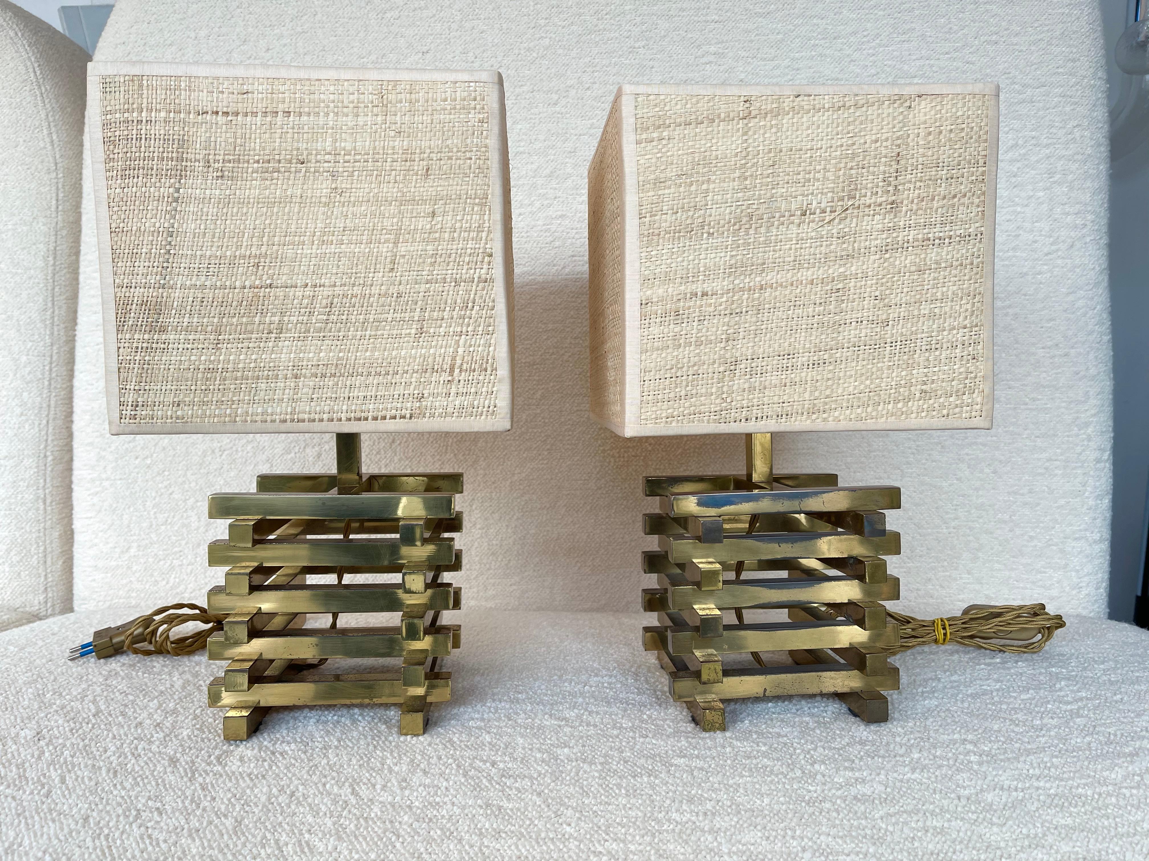 Italian Pair of Brass Cage Lamps by Sciolari, Italy, 1970s