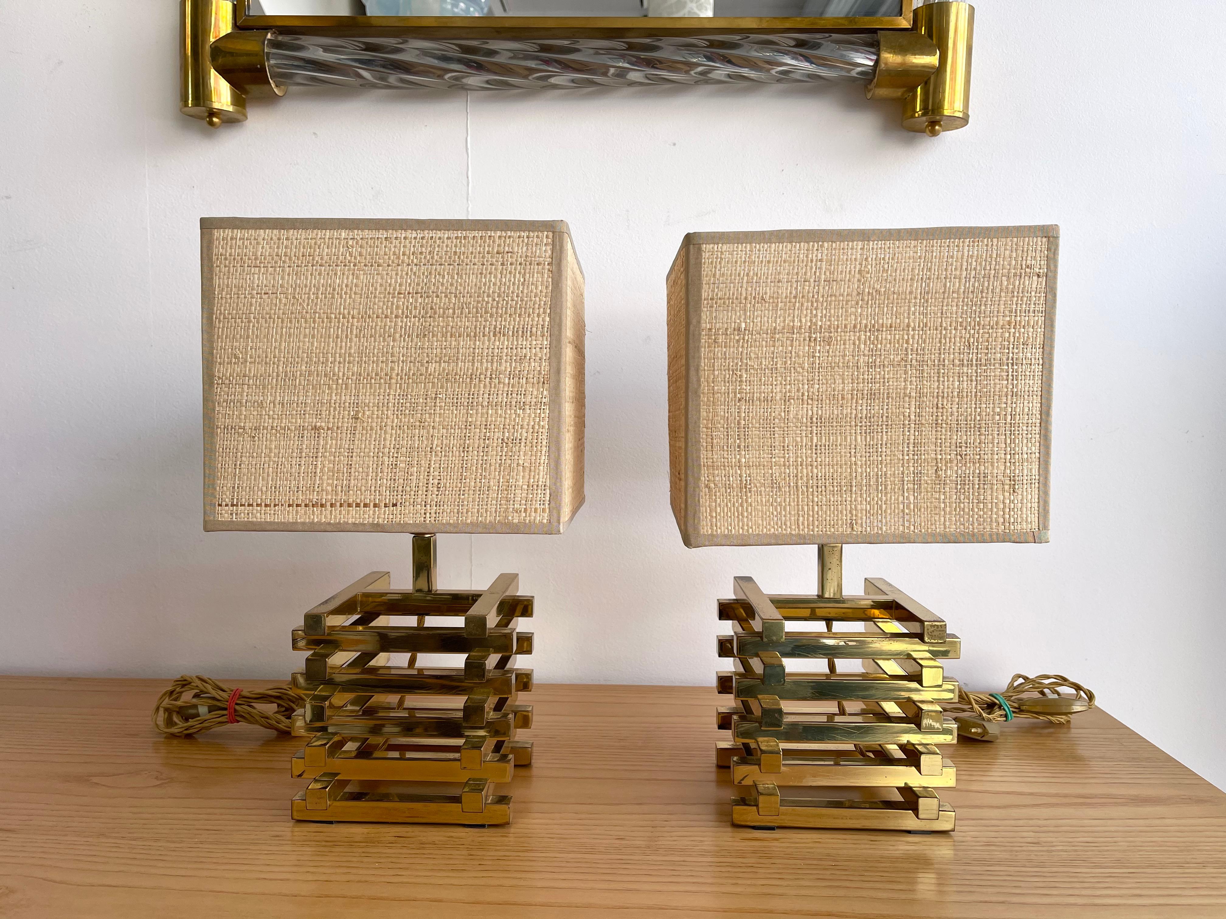 Pair of Brass Cage Lamps by Sciolari, Italy, 1970s 2