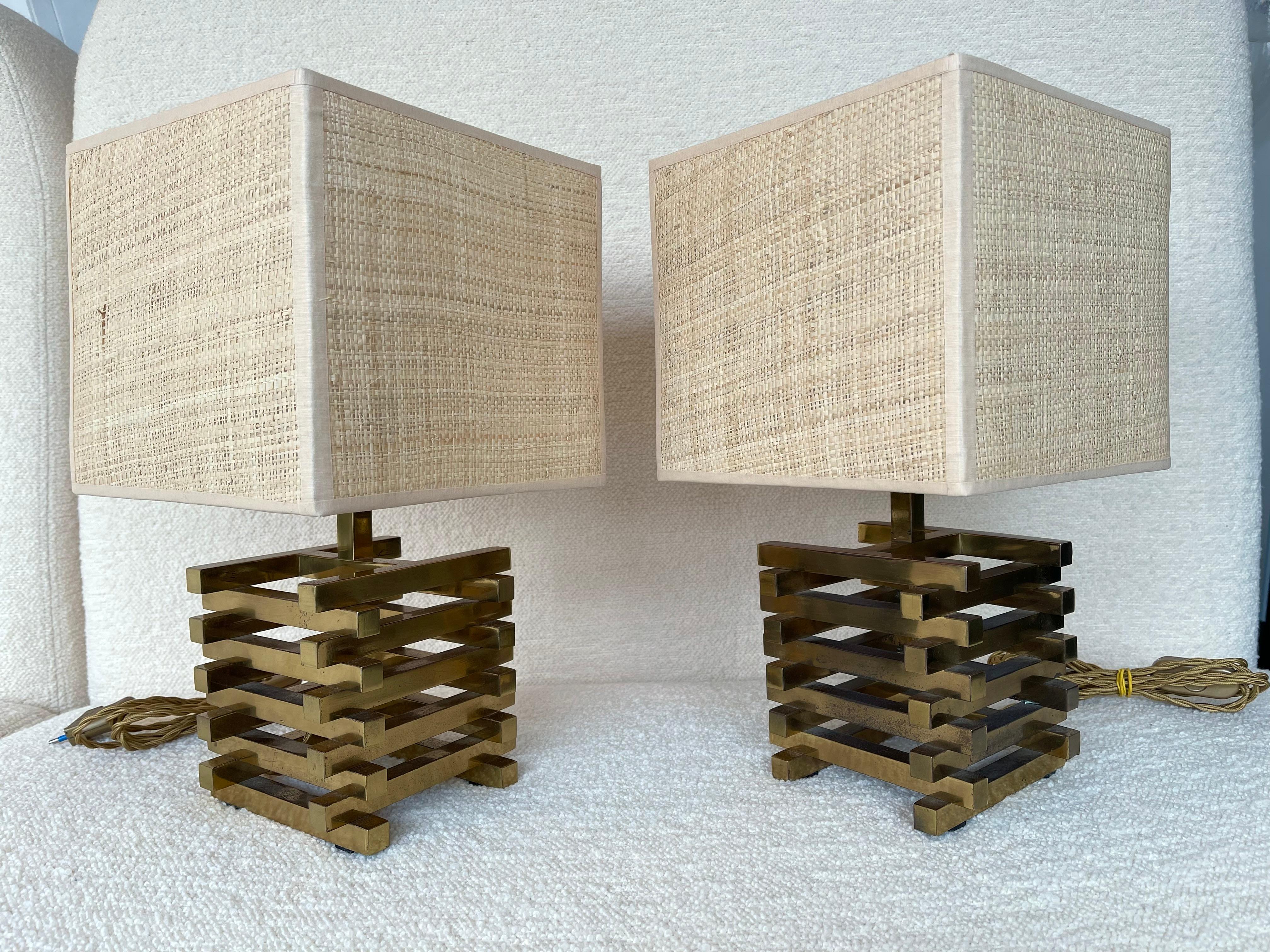 Pair of Brass Cage Lamps by Sciolari, Italy, 1970s 3