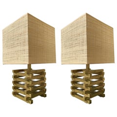 Pair of Brass Cage Lamps by Sciolari, Italy, 1970s
