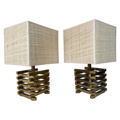 Pair of Brass Cage Lamps by Sciolari, Italy, 1970s Pair of Brass Cage Lamps by Sciolari, Italy, 1970s