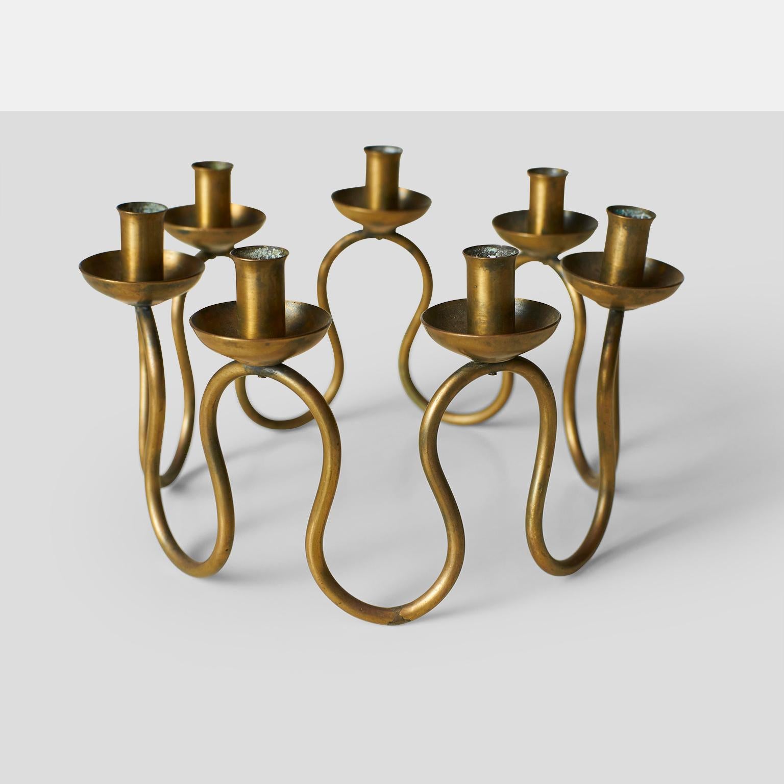 Modern Pair of Brass Candelabras by Josef Frank