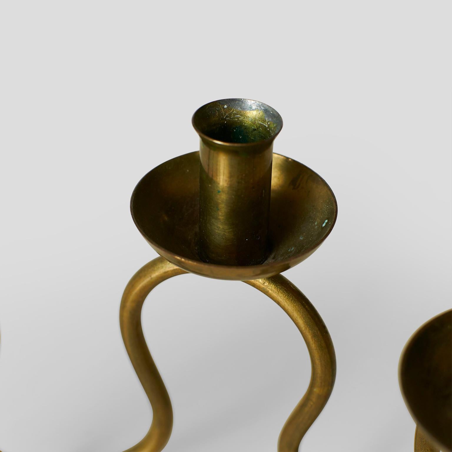 20th Century Pair of Brass Candelabras by Josef Frank