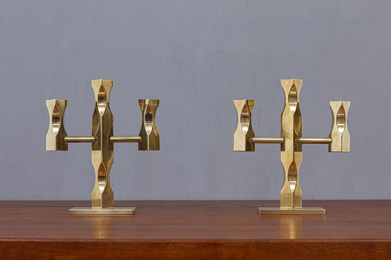 Pair of Brass Candelabras by Vallonmässing, Sweden For Sale at 1stDibs