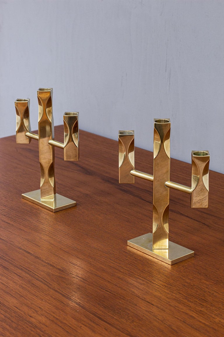 Pair of Brass Candelabras by Vallonmässing, Sweden For Sale at 1stDibs