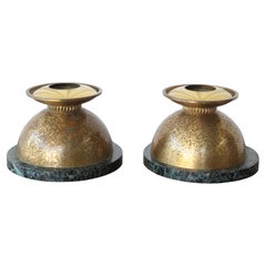 Pair of Brass Candle Holders on Marble Bases, Mexico, 1950s