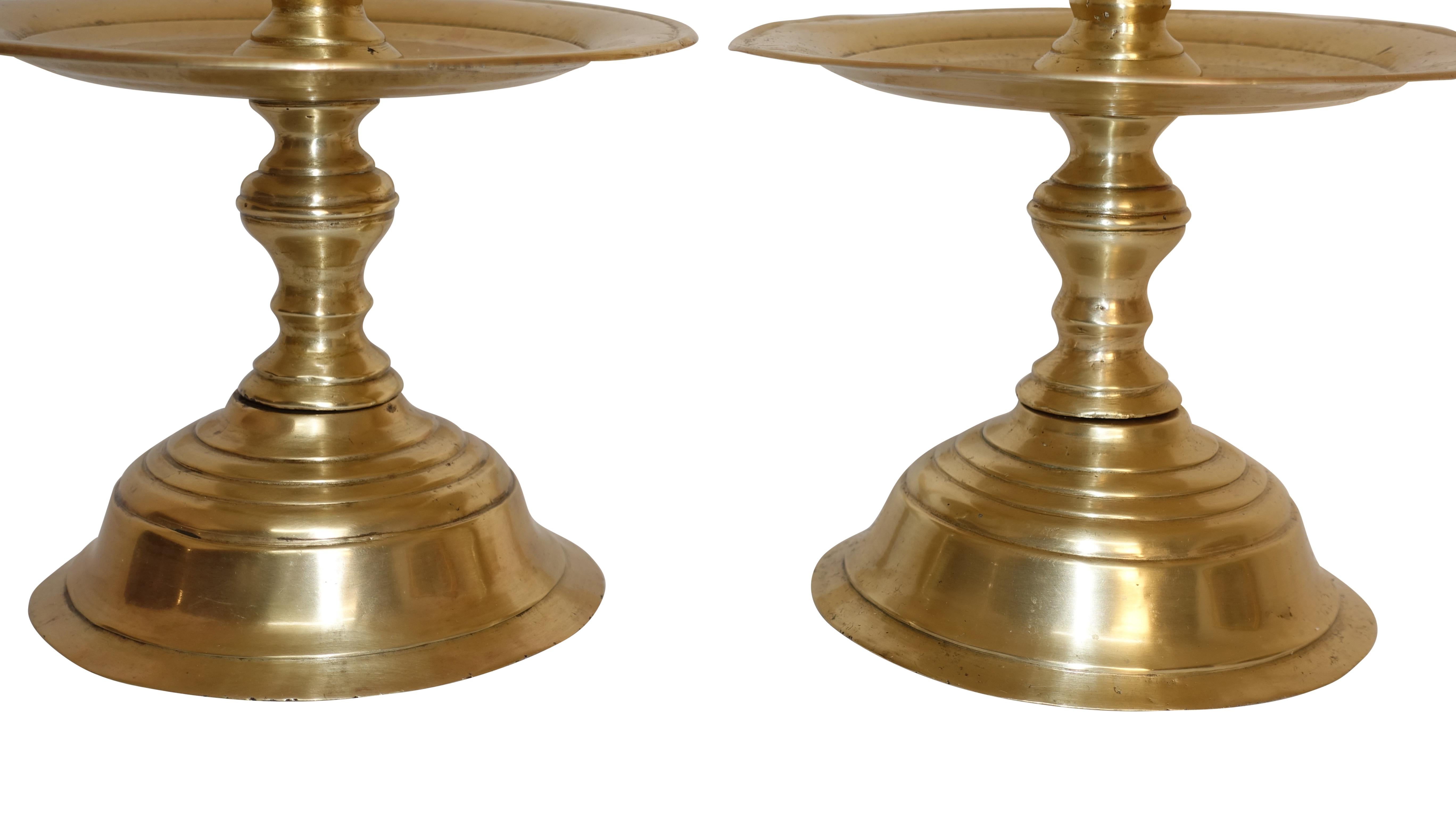 Pair of Brass Candle Prickets, Dutch 18th Century In Excellent Condition In San Francisco, CA