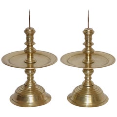 Pair of Brass Candle Prickets, Dutch 18th Century