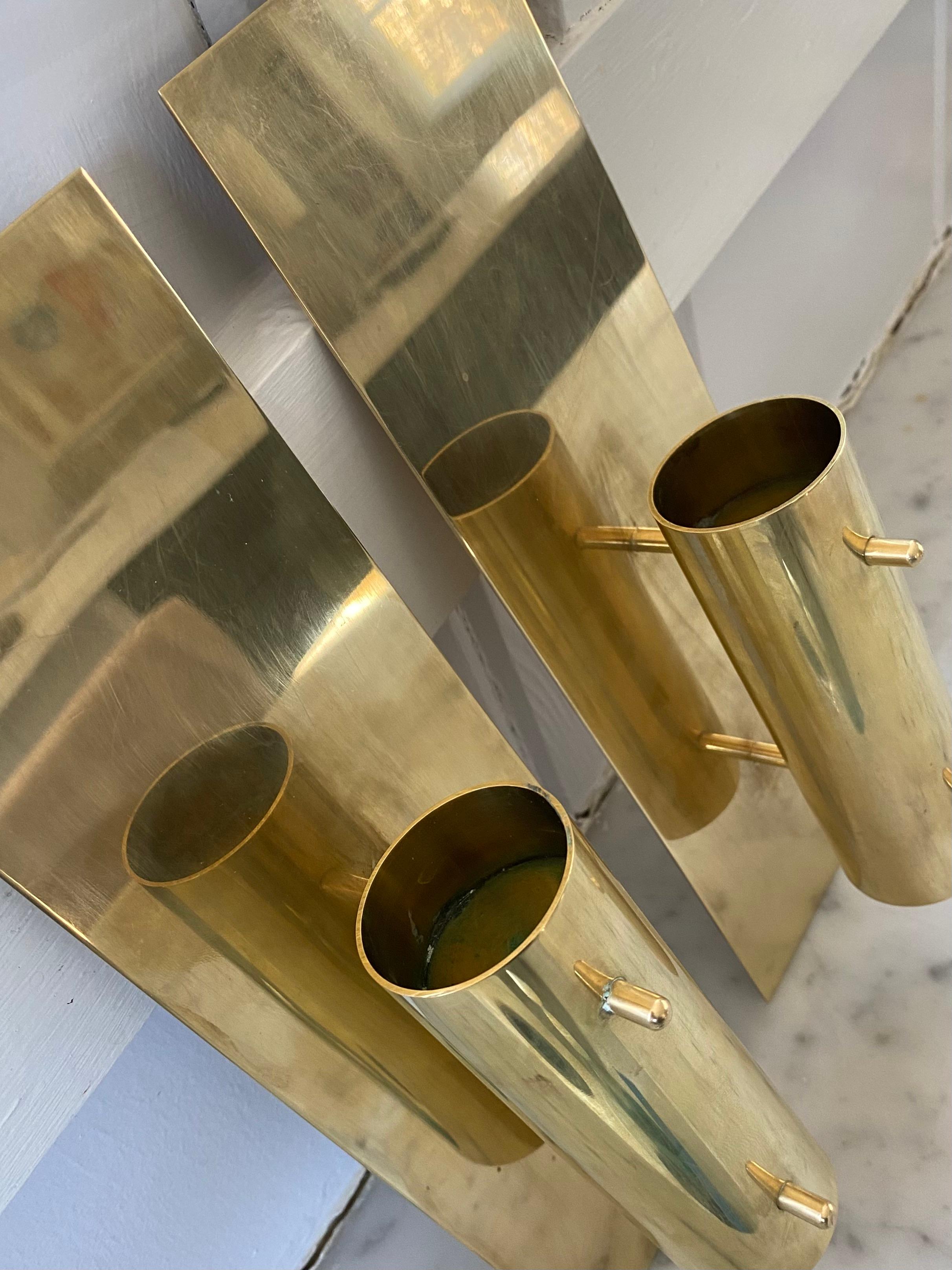Mid-Century Modern Pair of brass candle wall sconces by Colseth Norway mid century modern For Sale