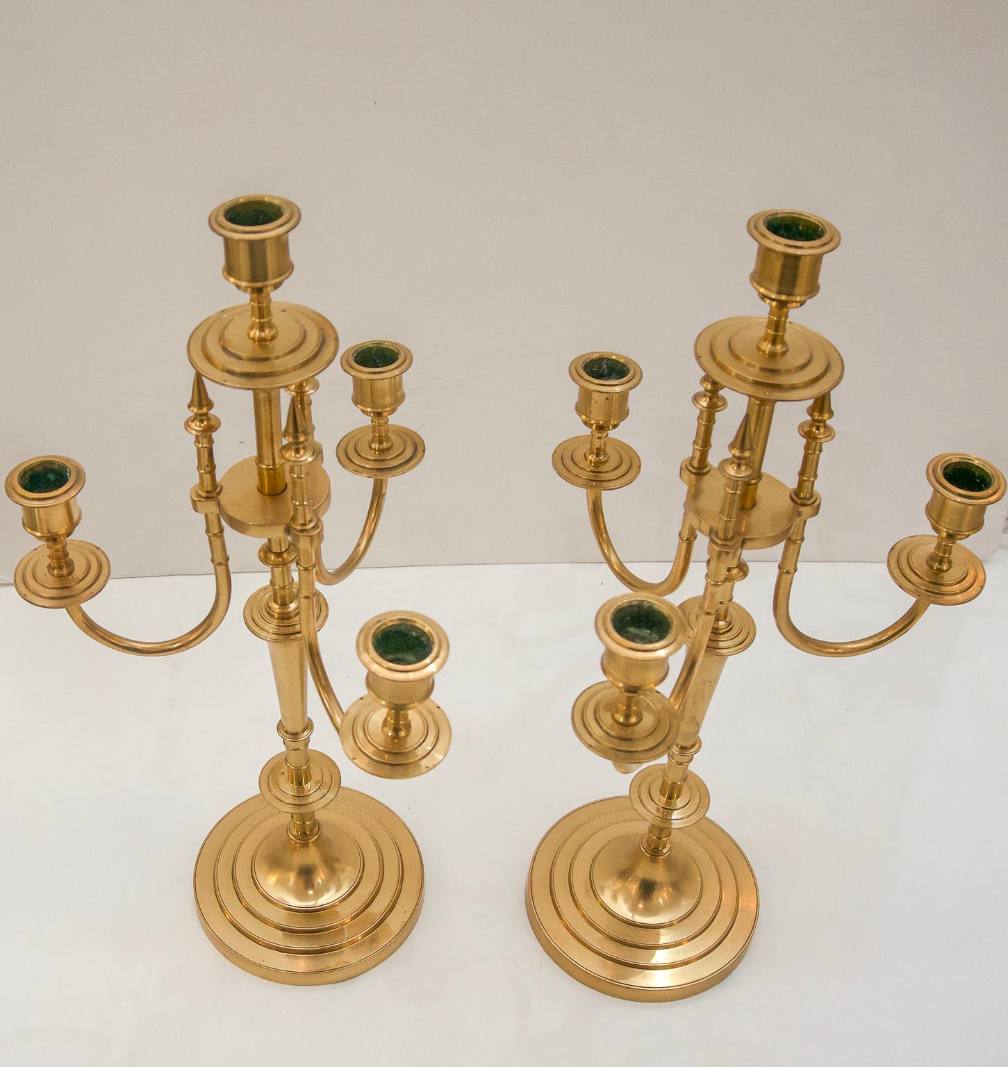 English Pair of Brass Candleabrum