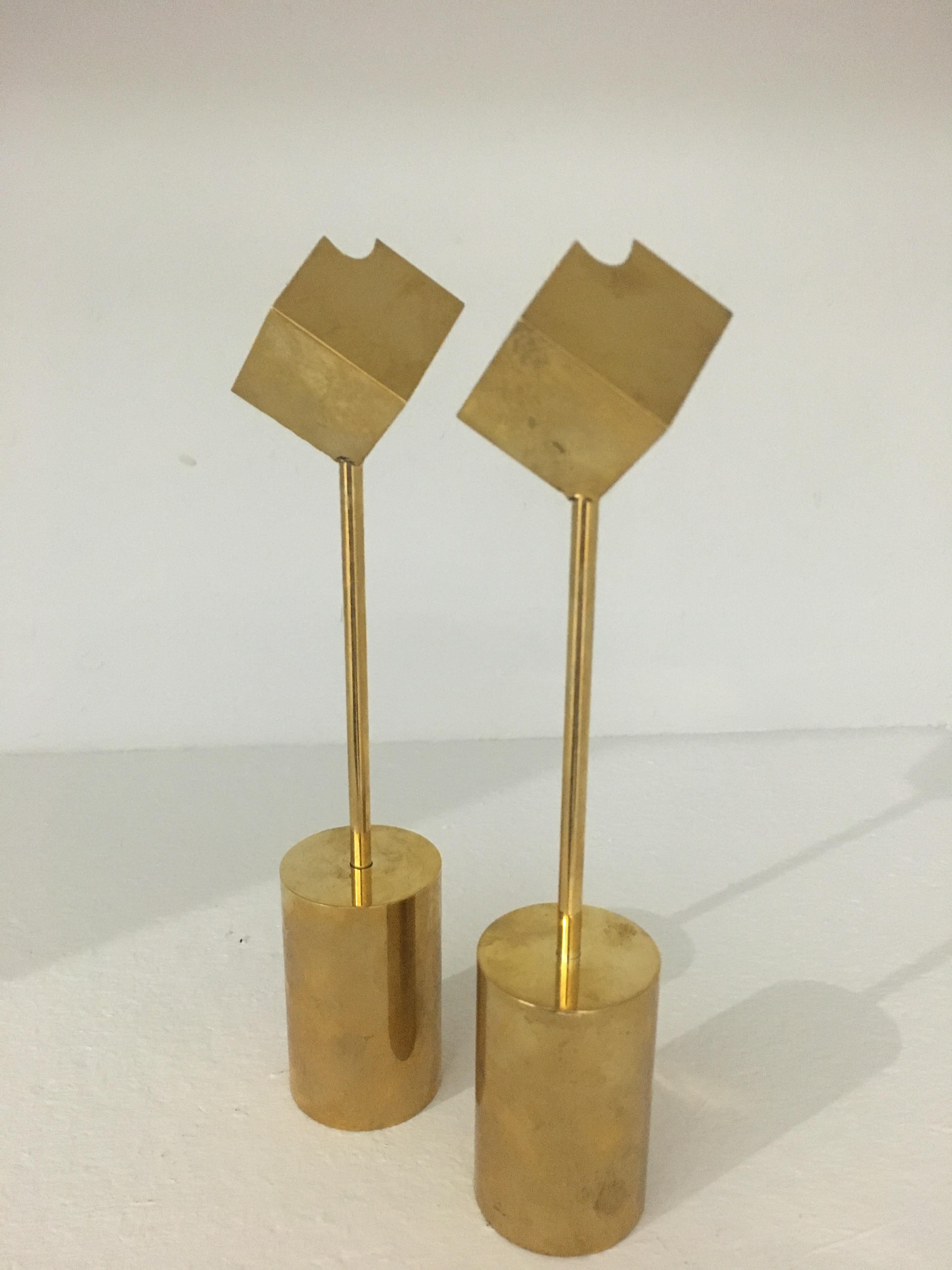 Mid-Century Modern Pair of Brass Candleholders by Pierre Forssell, 1960s