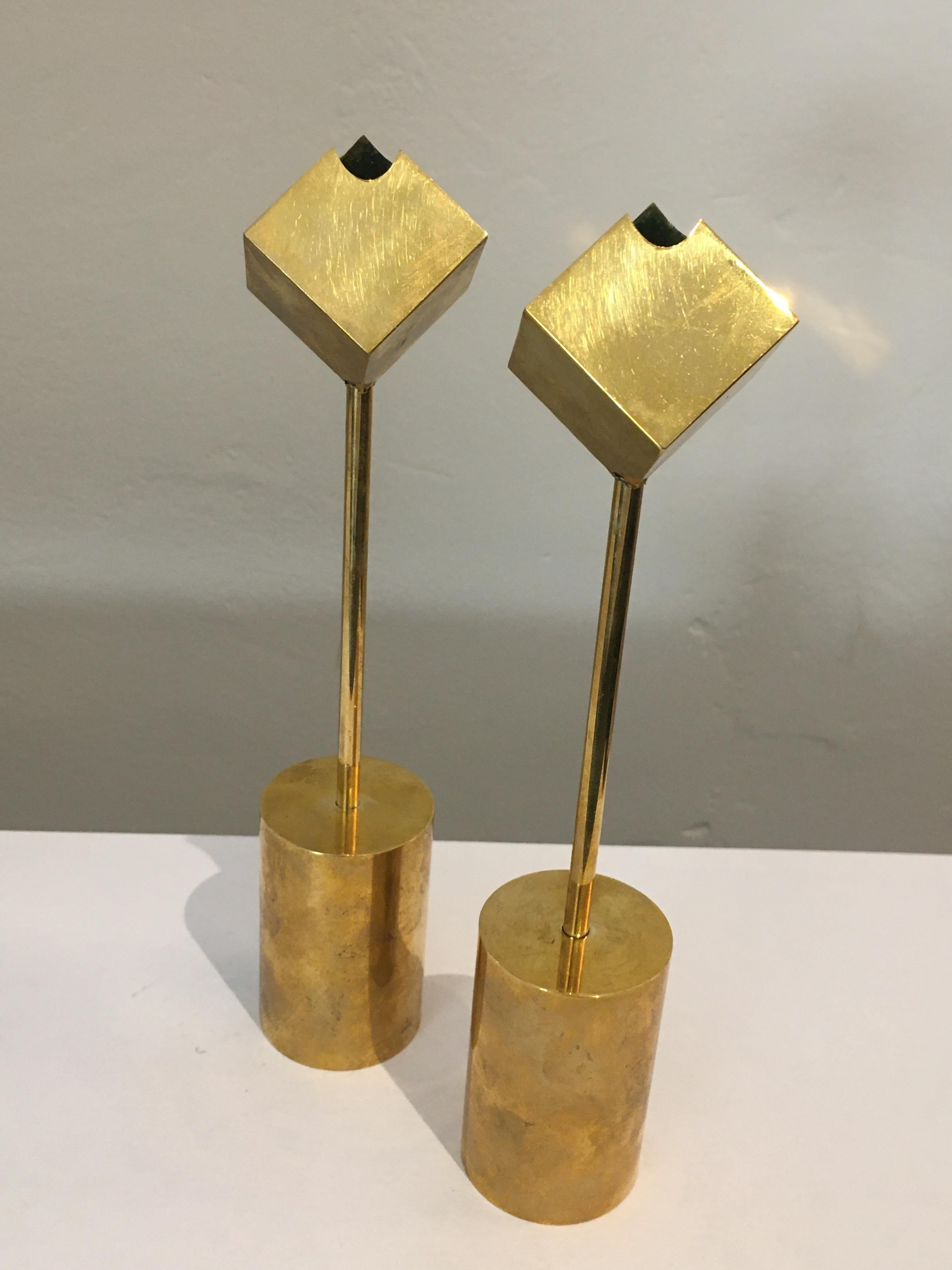Pair of Brass Candleholders by Pierre Forssell, 1960s In Good Condition In Paris, France