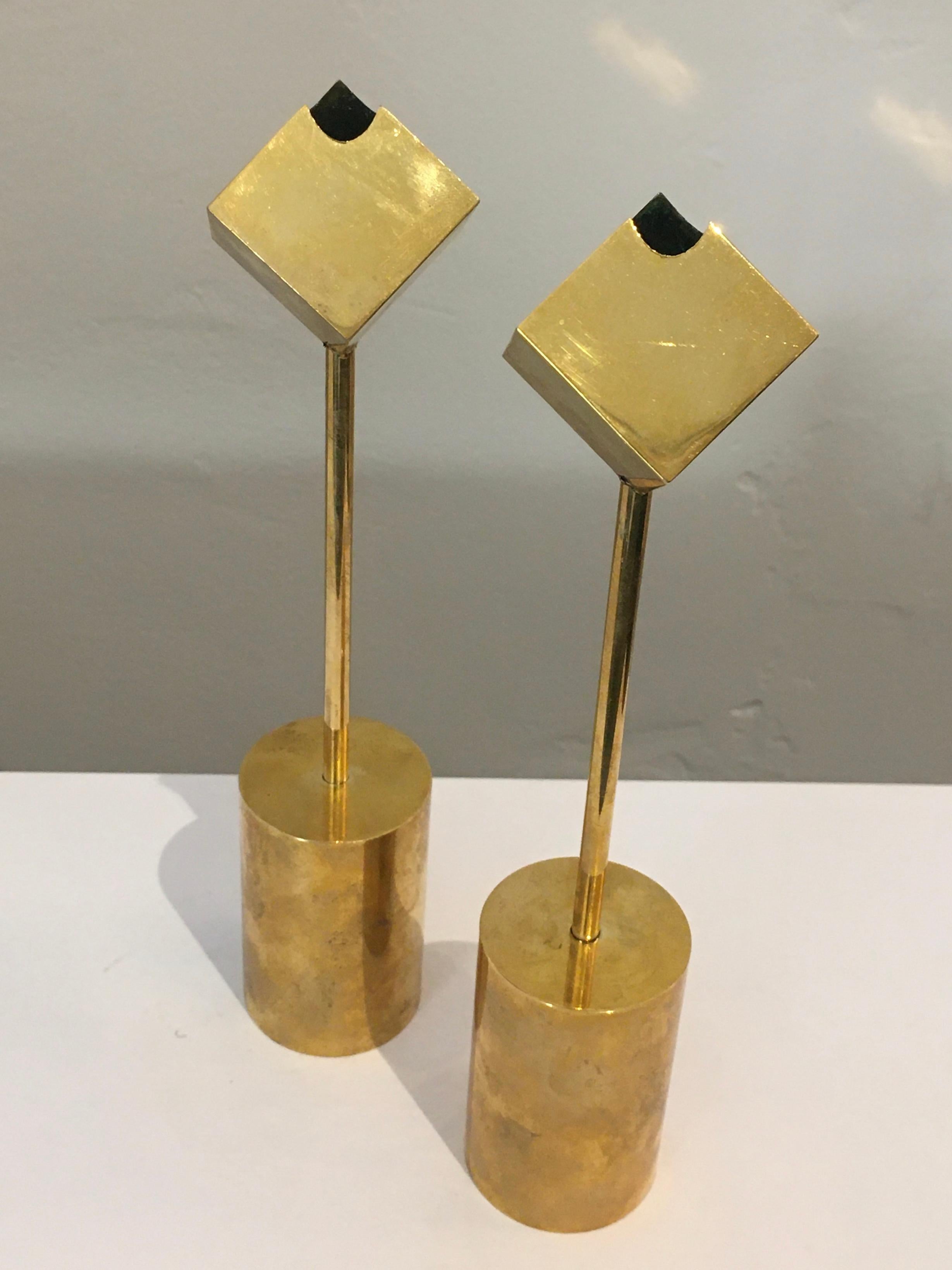Mid-20th Century Pair of Brass Candleholders by Pierre Forssell, 1960s