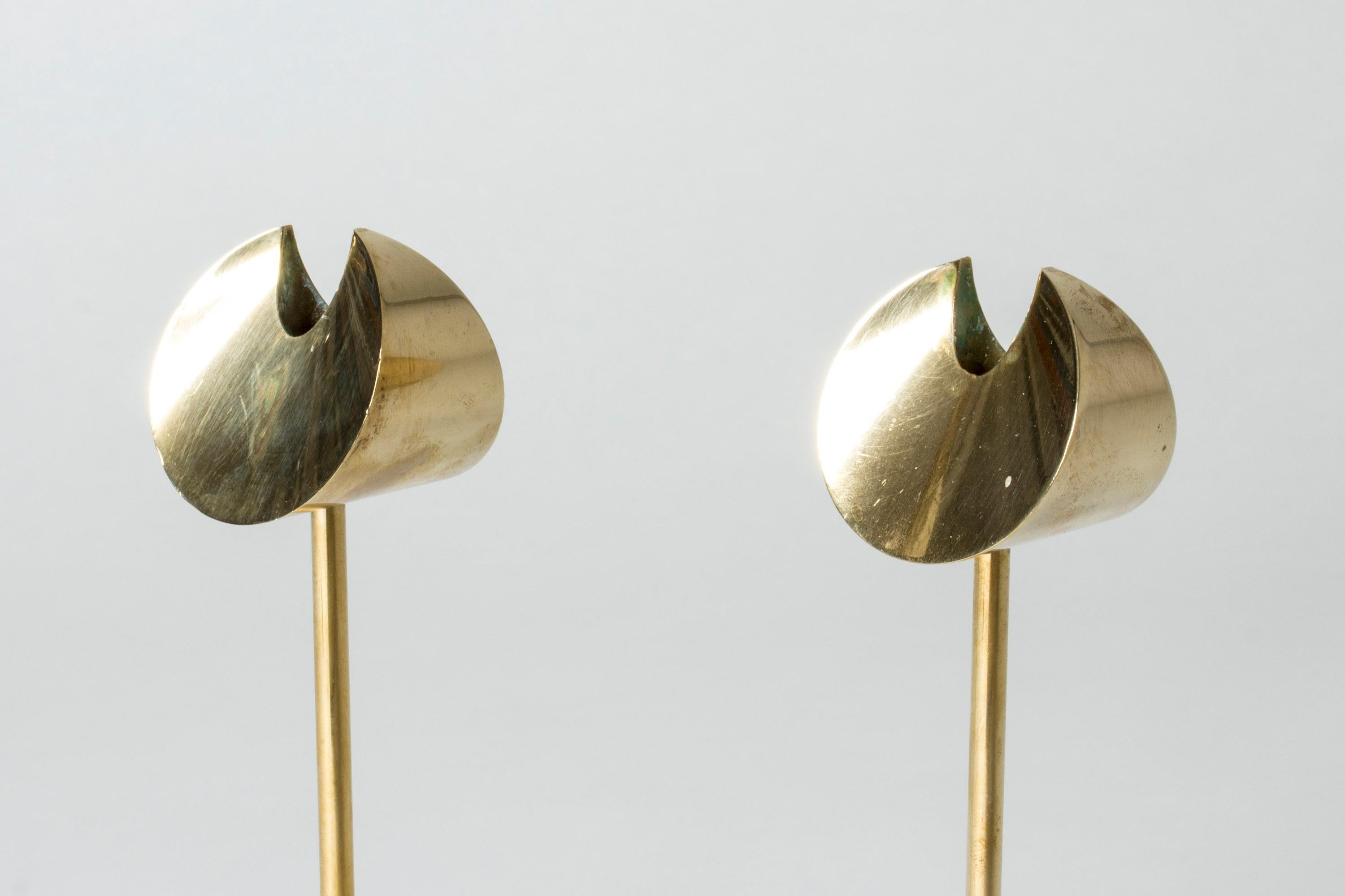 Scandinavian Modern Pair of Brass Candleholders by Pierre Forssell for Skultuna