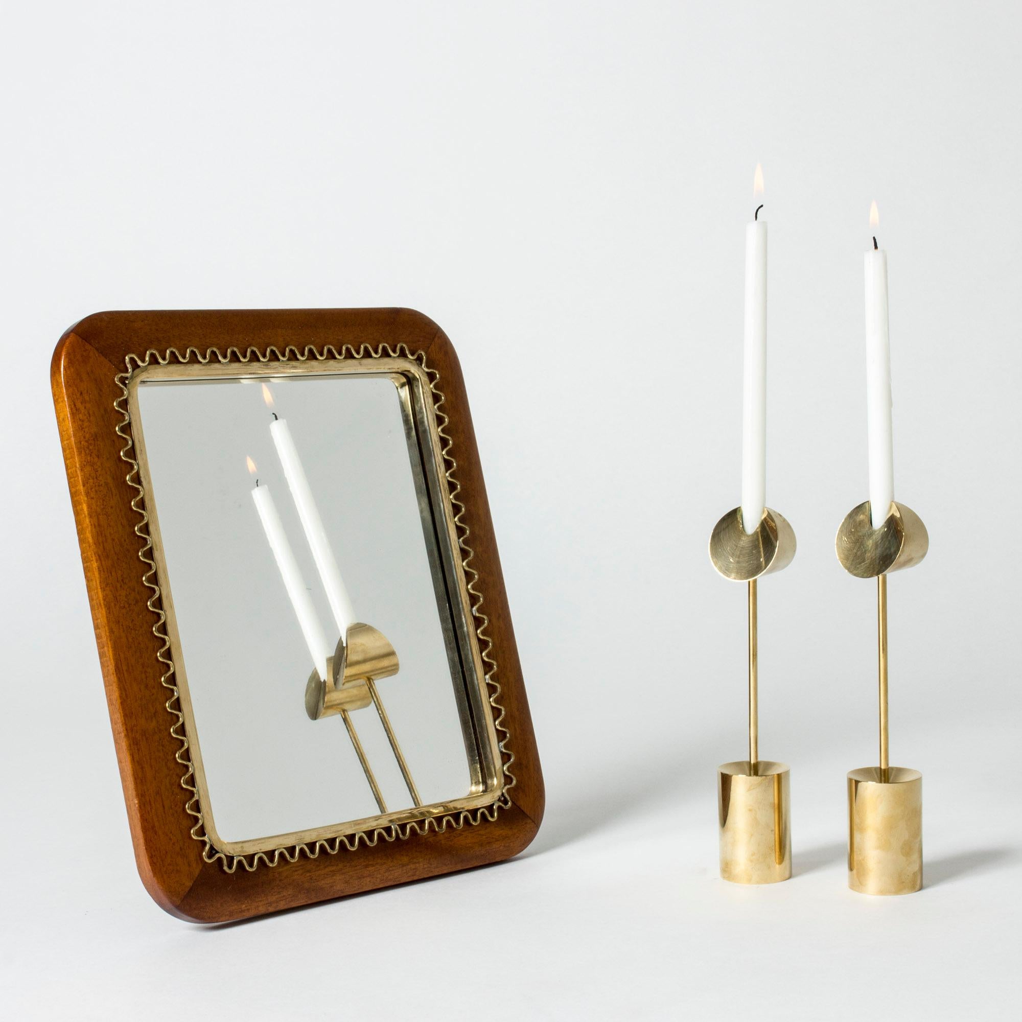 Mid-20th Century Pair of Brass Candleholders by Pierre Forssell for Skultuna