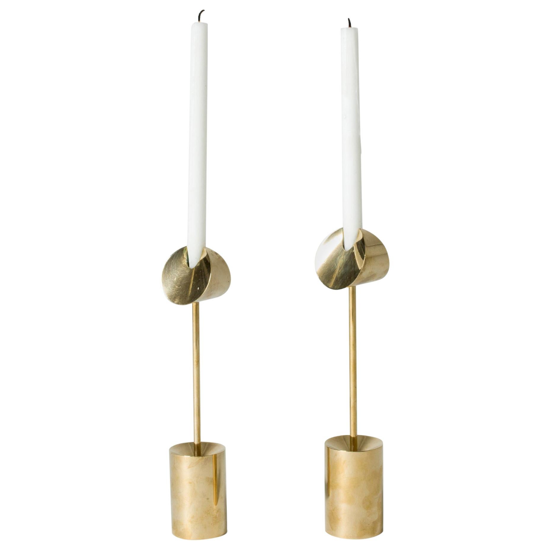 Pair of Brass Candleholders by Pierre Forssell for Skultuna