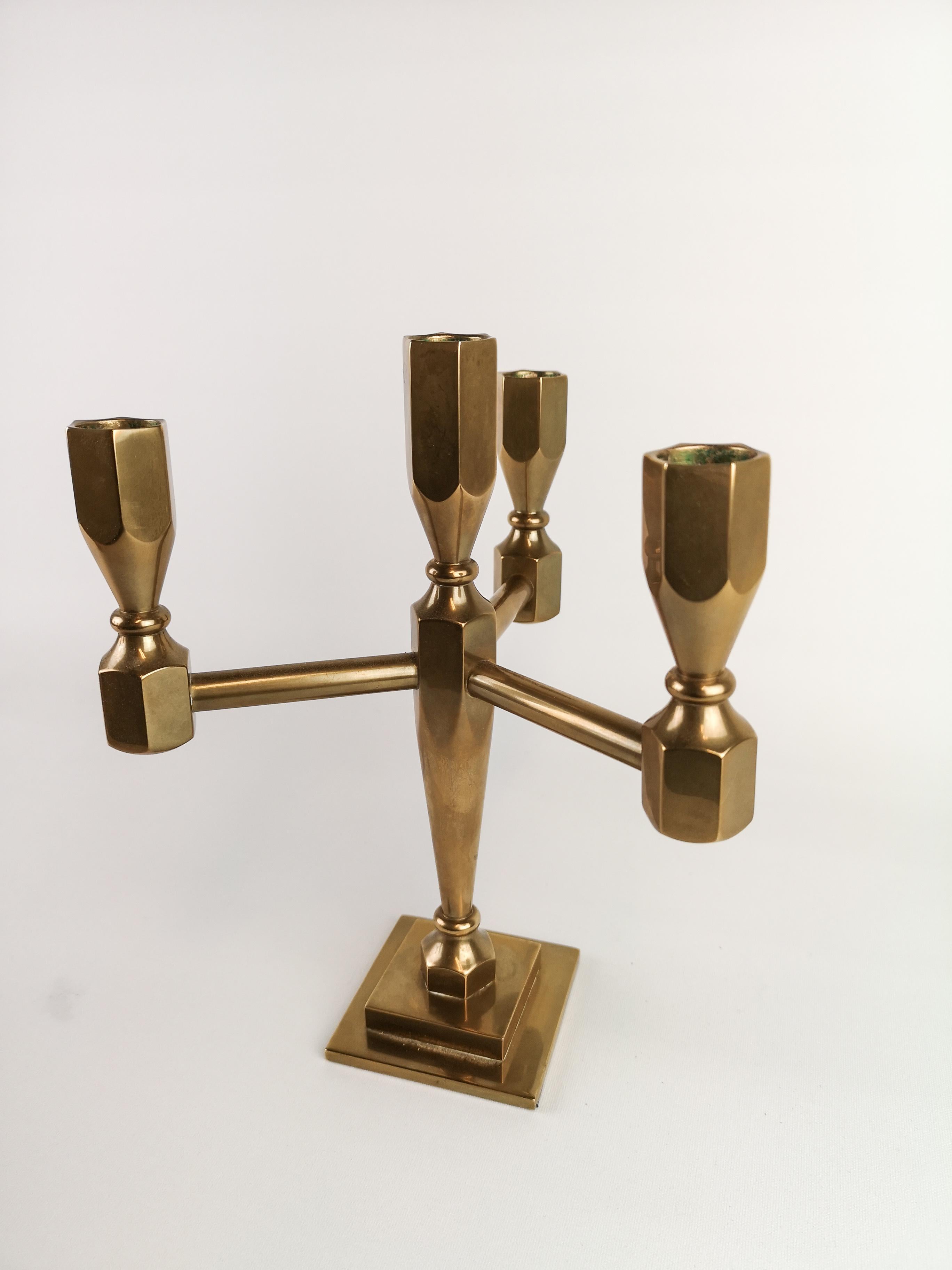 Late 20th Century Pair of Brass Candleholders Gusum Sweden, 1978 Lars Bergsten