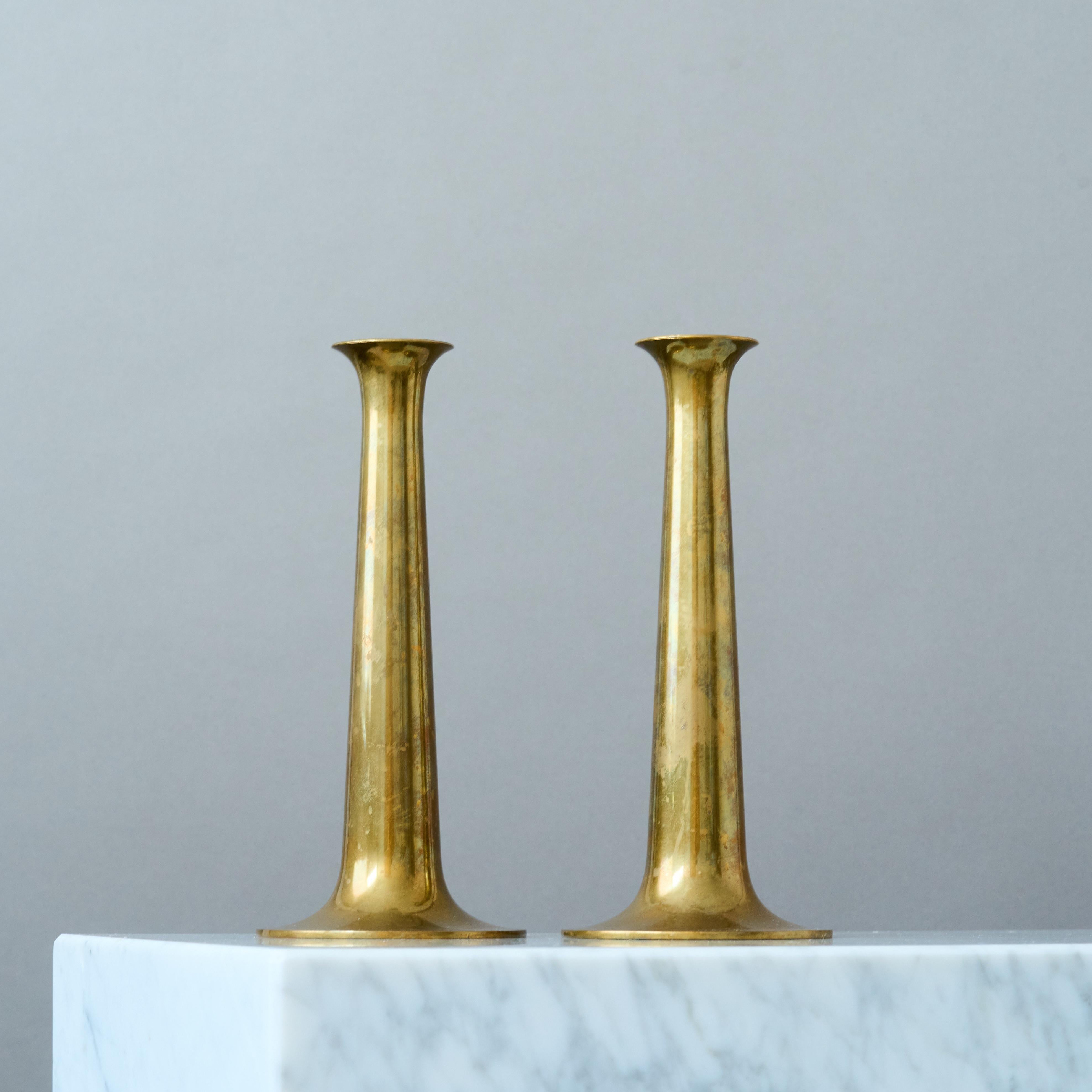 20th Century Pair of Brass Candlesticks by Hans Bolling for Torben Orskov. Denmark, 1960s. For Sale