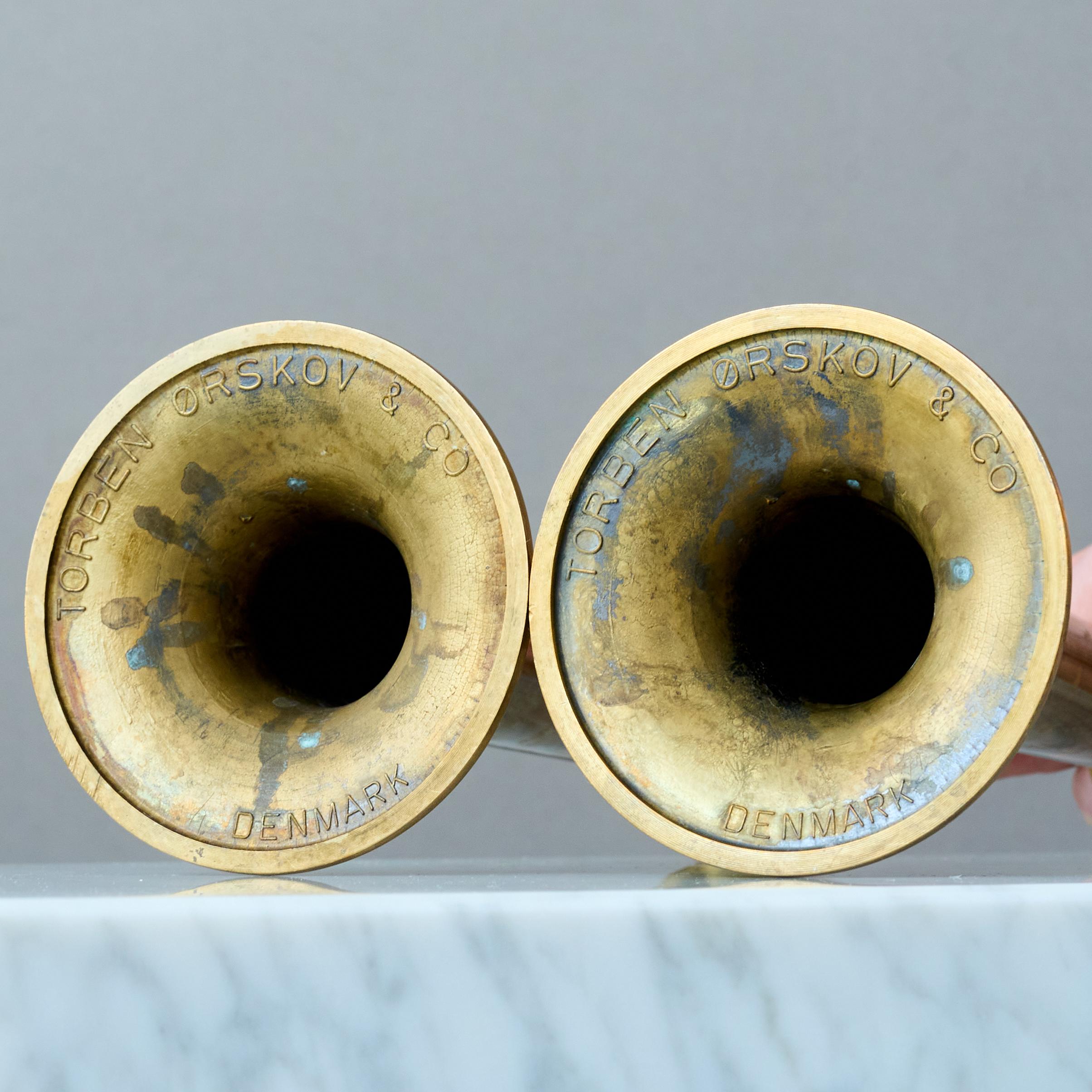 Pair of Brass Candlesticks by Hans Bolling for Torben Orskov. Denmark, 1960s. For Sale 1