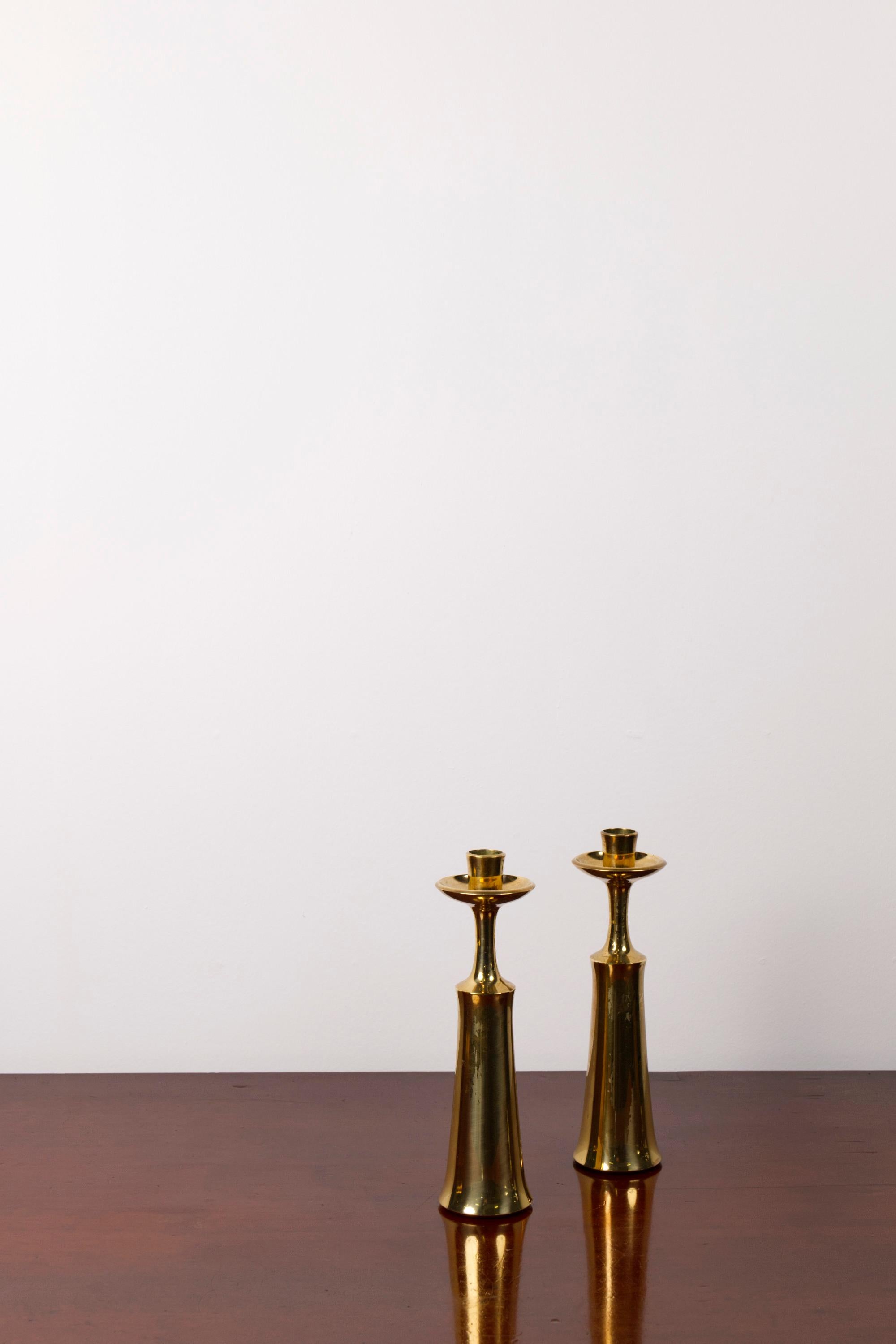 Scandinavian Modern Pair Of Brass Candlesticks by Jens H. Quistgaard For Dansk design, Denmark, 1956 For Sale