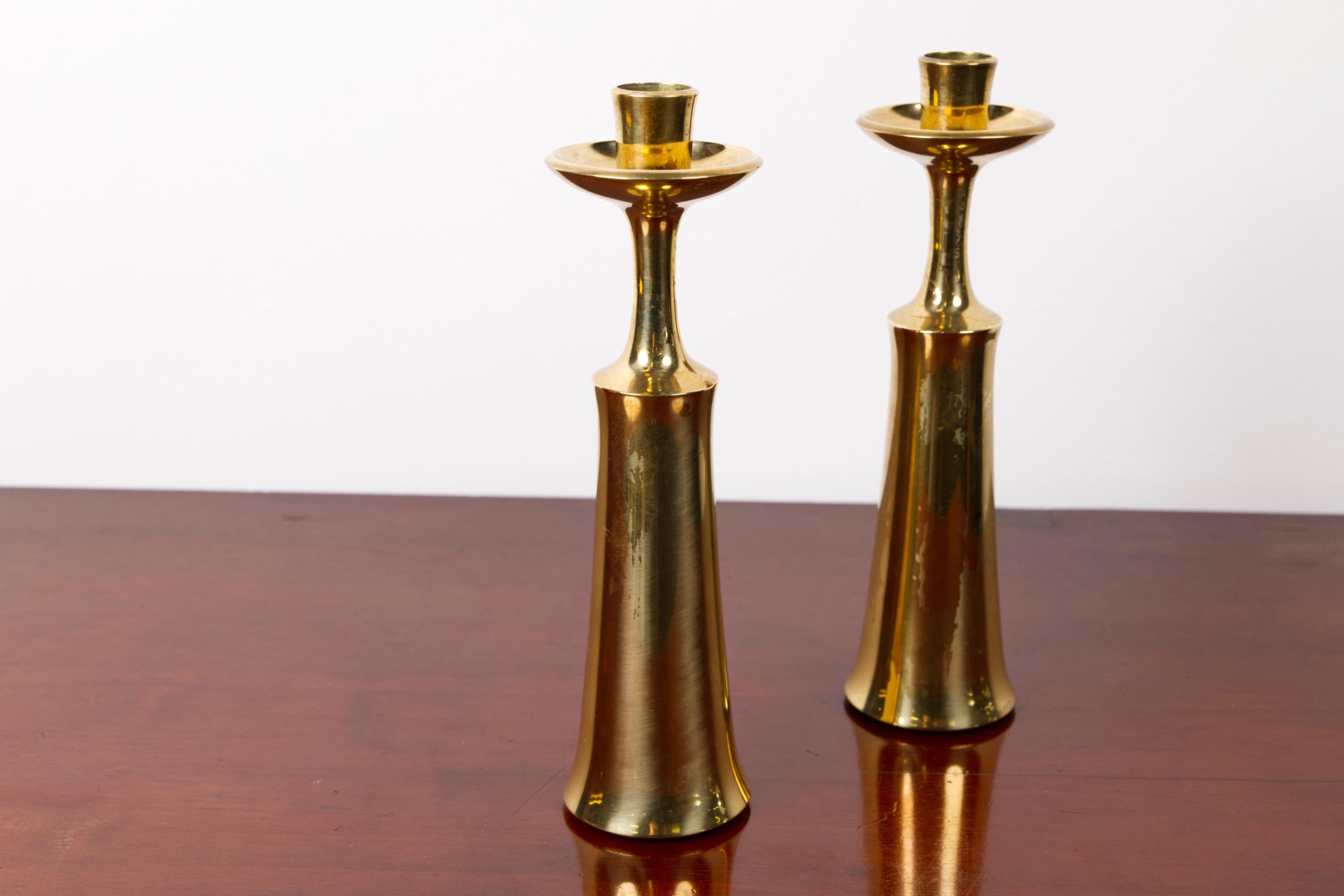Polished Pair Of Brass Candlesticks by Jens H. Quistgaard For Dansk design, Denmark, 1956 For Sale