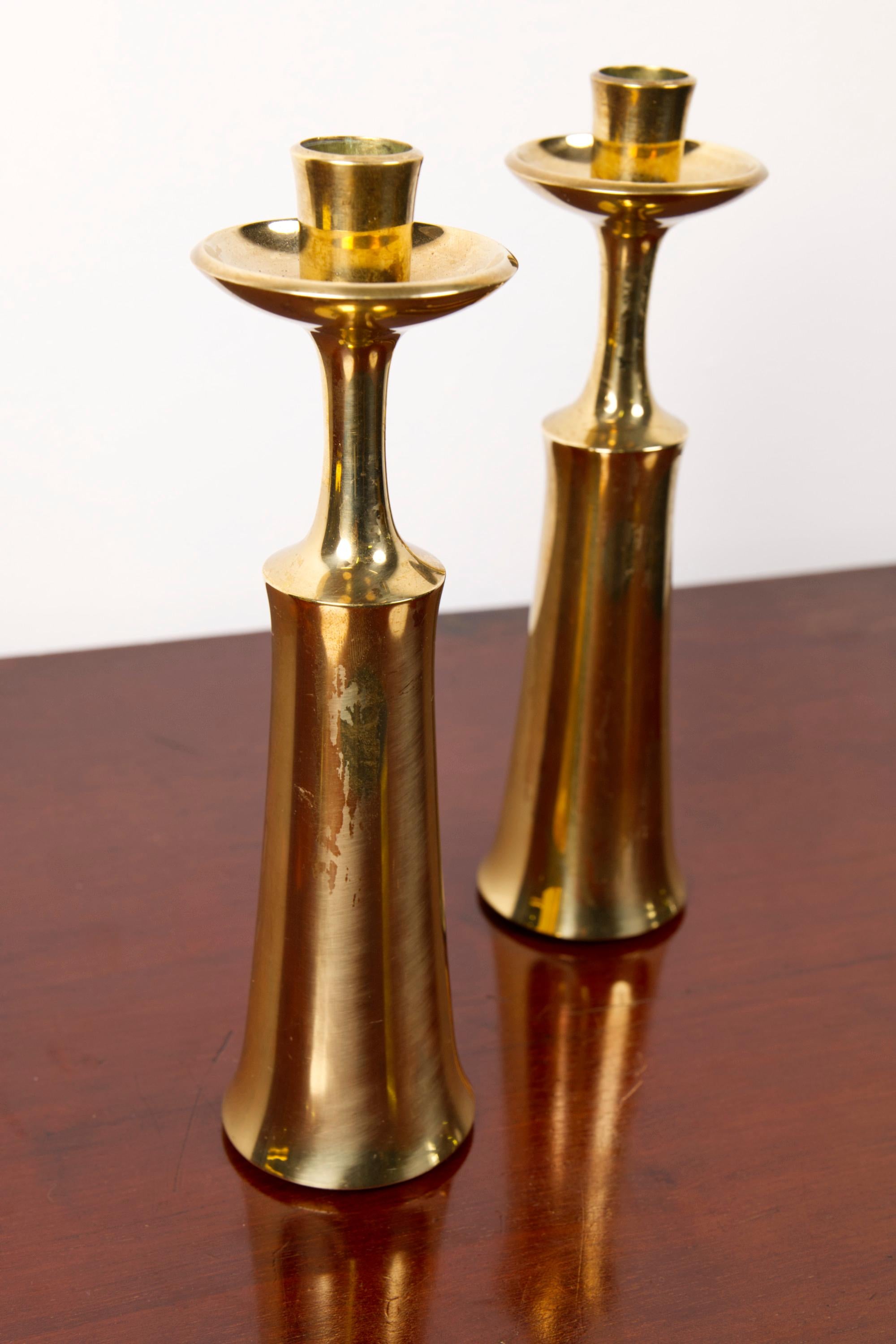 Pair Of Brass Candlesticks by Jens H. Quistgaard For Dansk design, Denmark, 1956 In Good Condition For Sale In Balen, BE