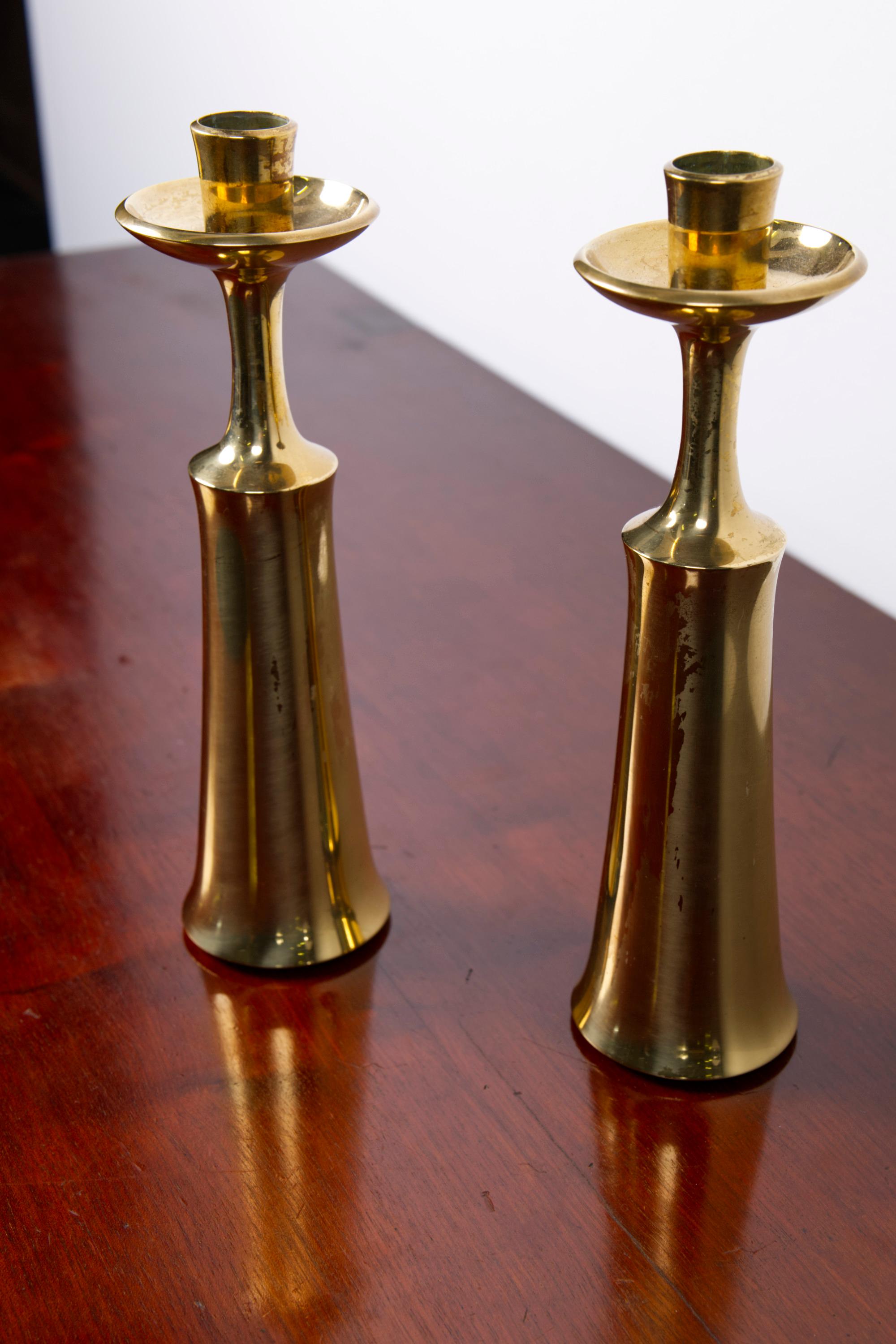 Mid-20th Century Pair Of Brass Candlesticks by Jens H. Quistgaard For Dansk design, Denmark, 1956 For Sale
