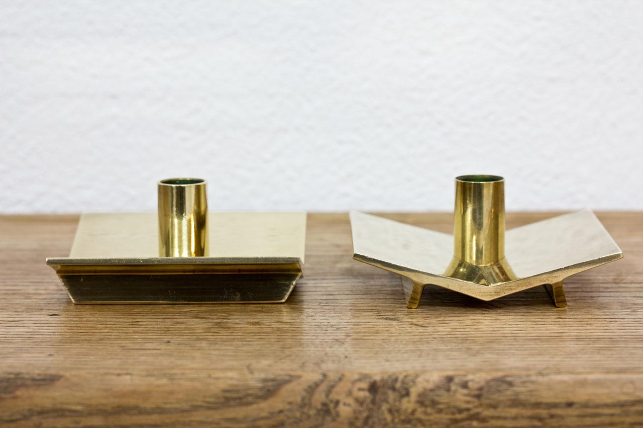 Scandinavian Modern Pair of Brass Candlesticks by Pierre Forssell