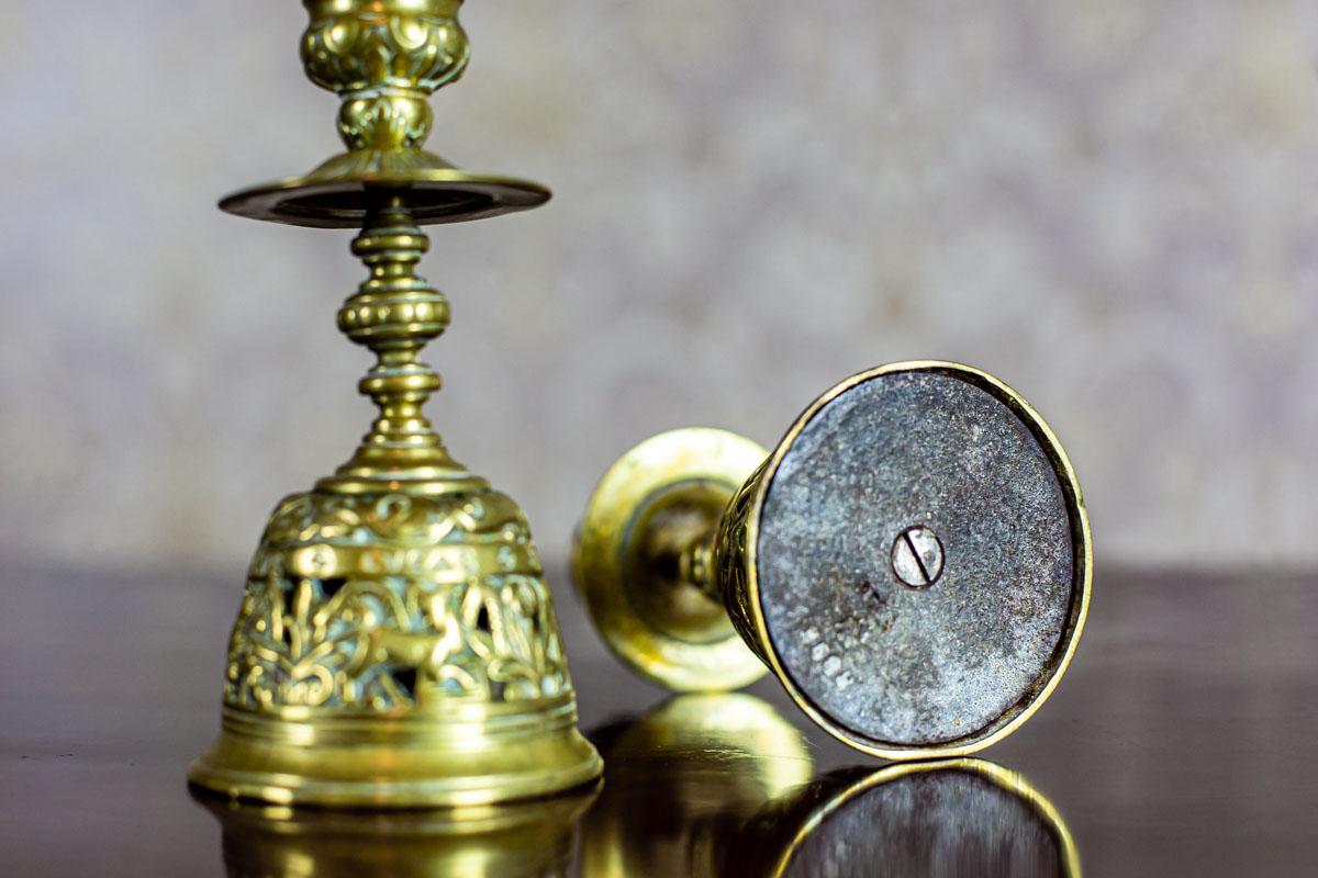 Pair of Brass Candlesticks, circa Before 1939 In Good Condition For Sale In Opole, PL