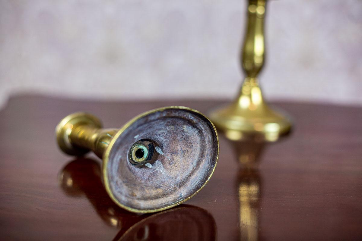 Pair of Brass Candlesticks, circa before 1939 In Good Condition For Sale In Opole, PL