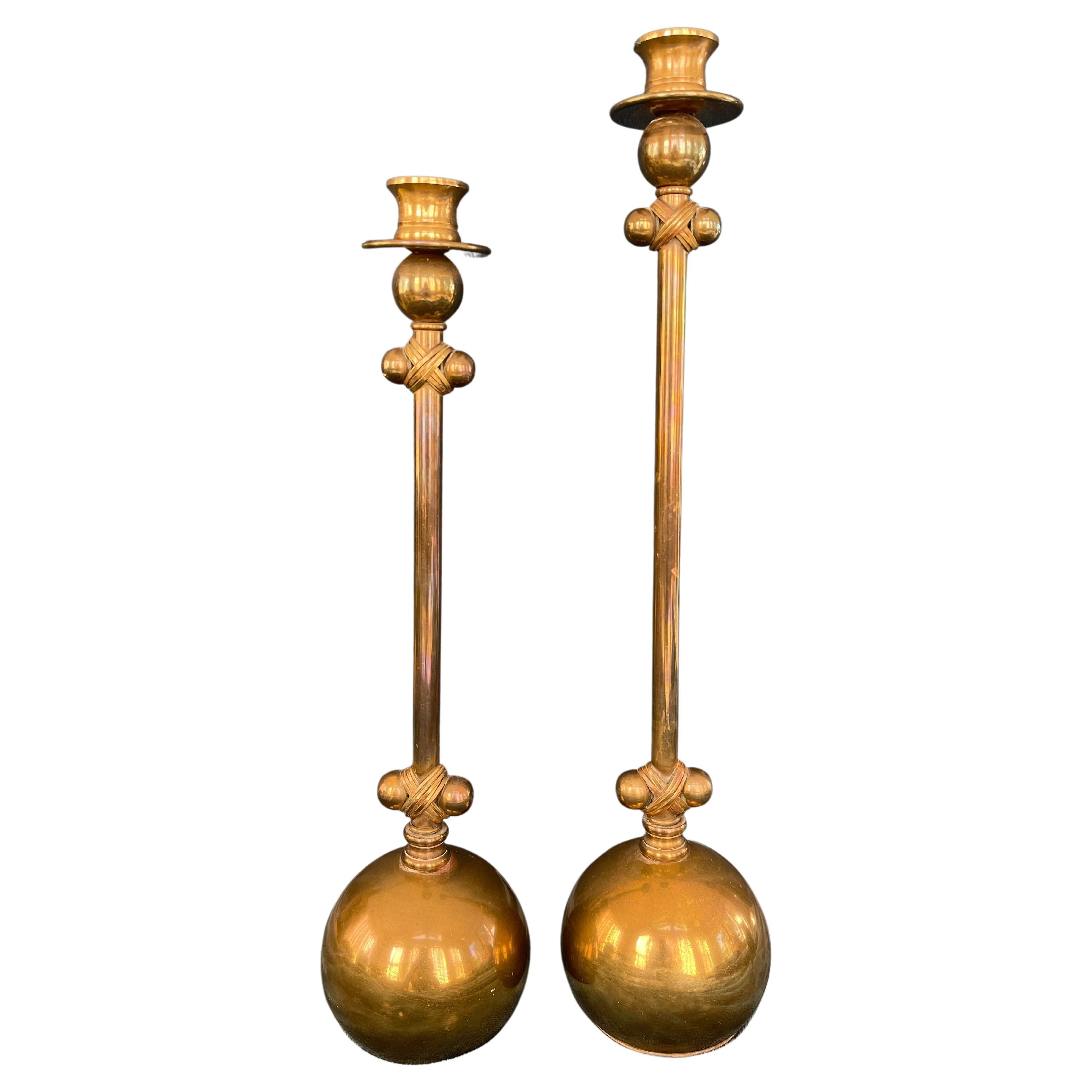Pair of MidCentury Brass Candlesticks at 1stDibs