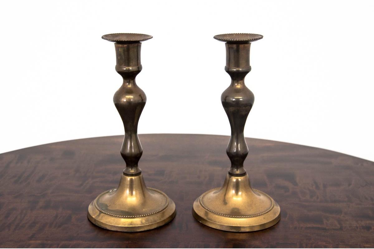 Swedish Pair of Brass Candlesticks For Sale