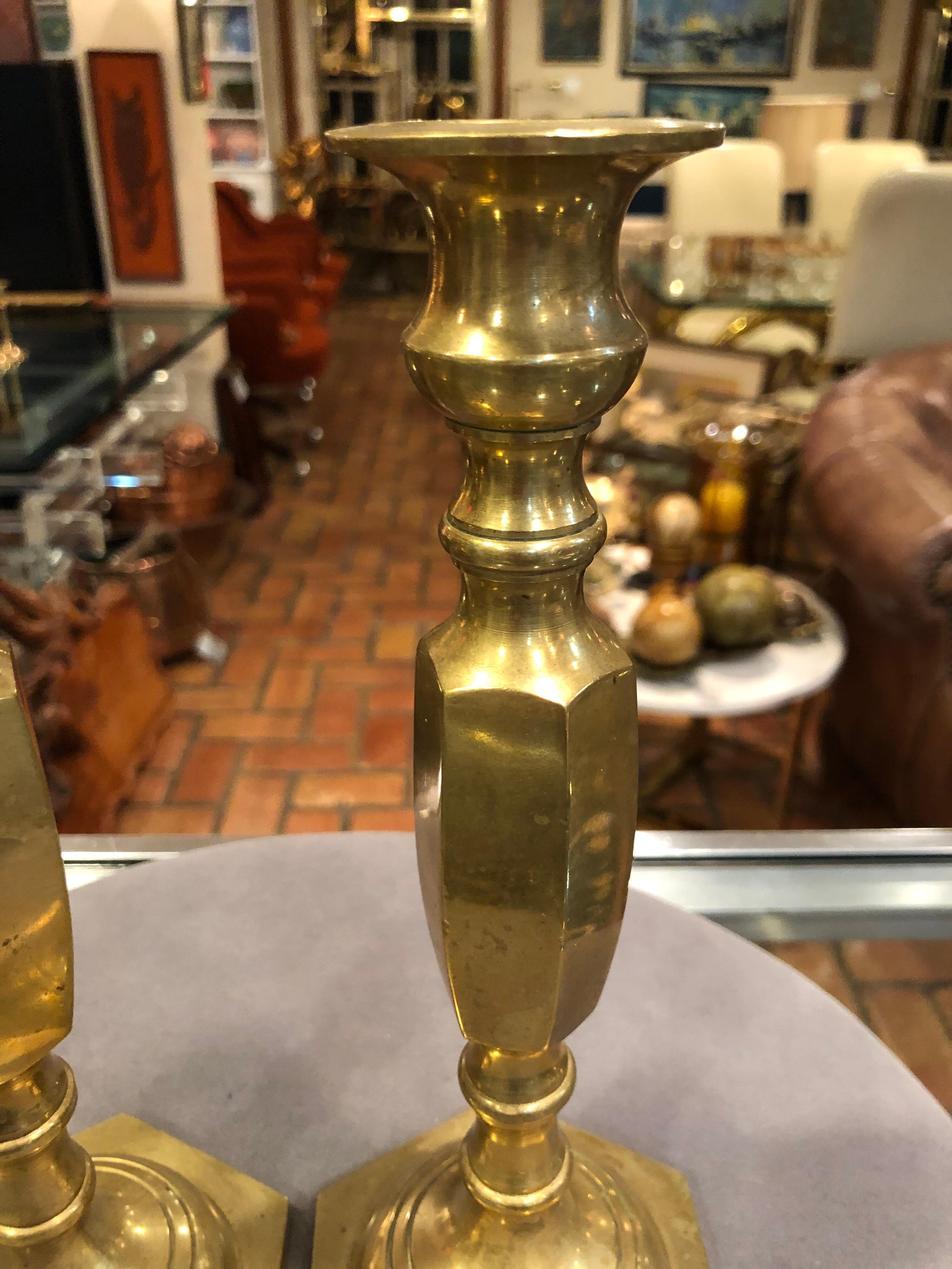 Pair of Brass Candlesticks In Good Condition In Redding, CT