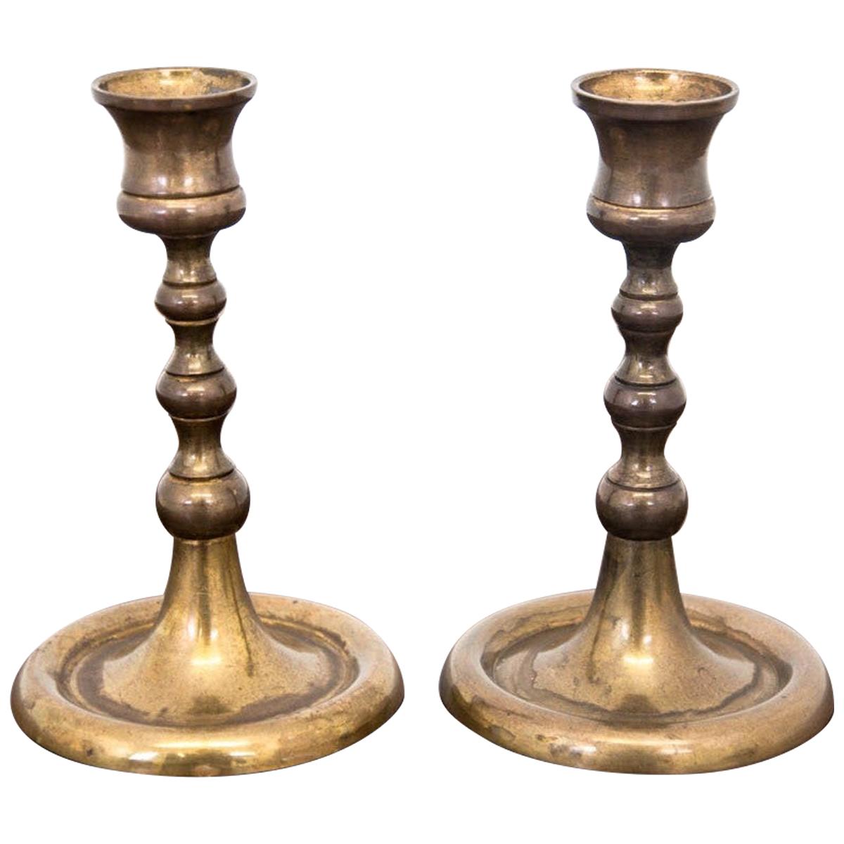 Pair of German TwoArm Brass Candlesticks, circa 1700 For Sale at 1stDibs
