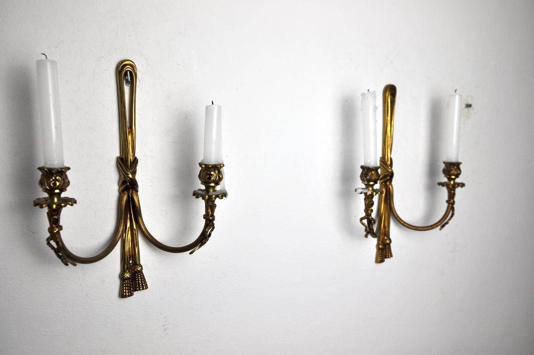 Hollywood Regency Pair of Brass Candlesticks, France, 1980 For Sale